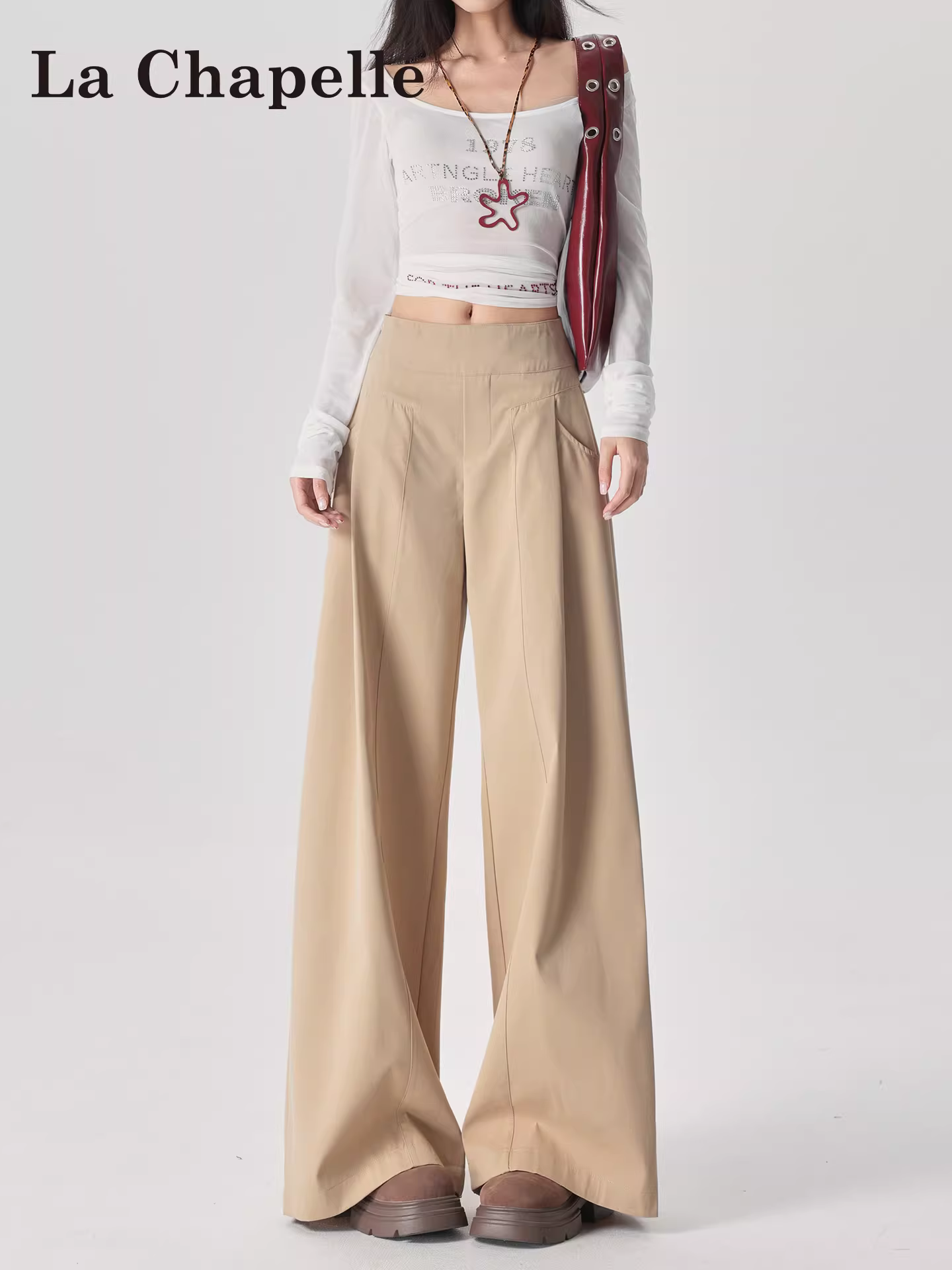 Quần kaki La Chapelle dáng rộng ống rộng dành cho nữ, kiểu mới thu đông 2025, quần suông cao eo dáng nhỏ nhắn, phong cách thường ngày