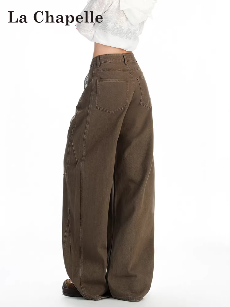 Quần jeans La Chapelle dáng rộng, chất liệu mềm mại dành cho nữ, kiểu mới thu đông 2025, quần ống rộng lưng cao dáng suông, size nhỏ nhắn