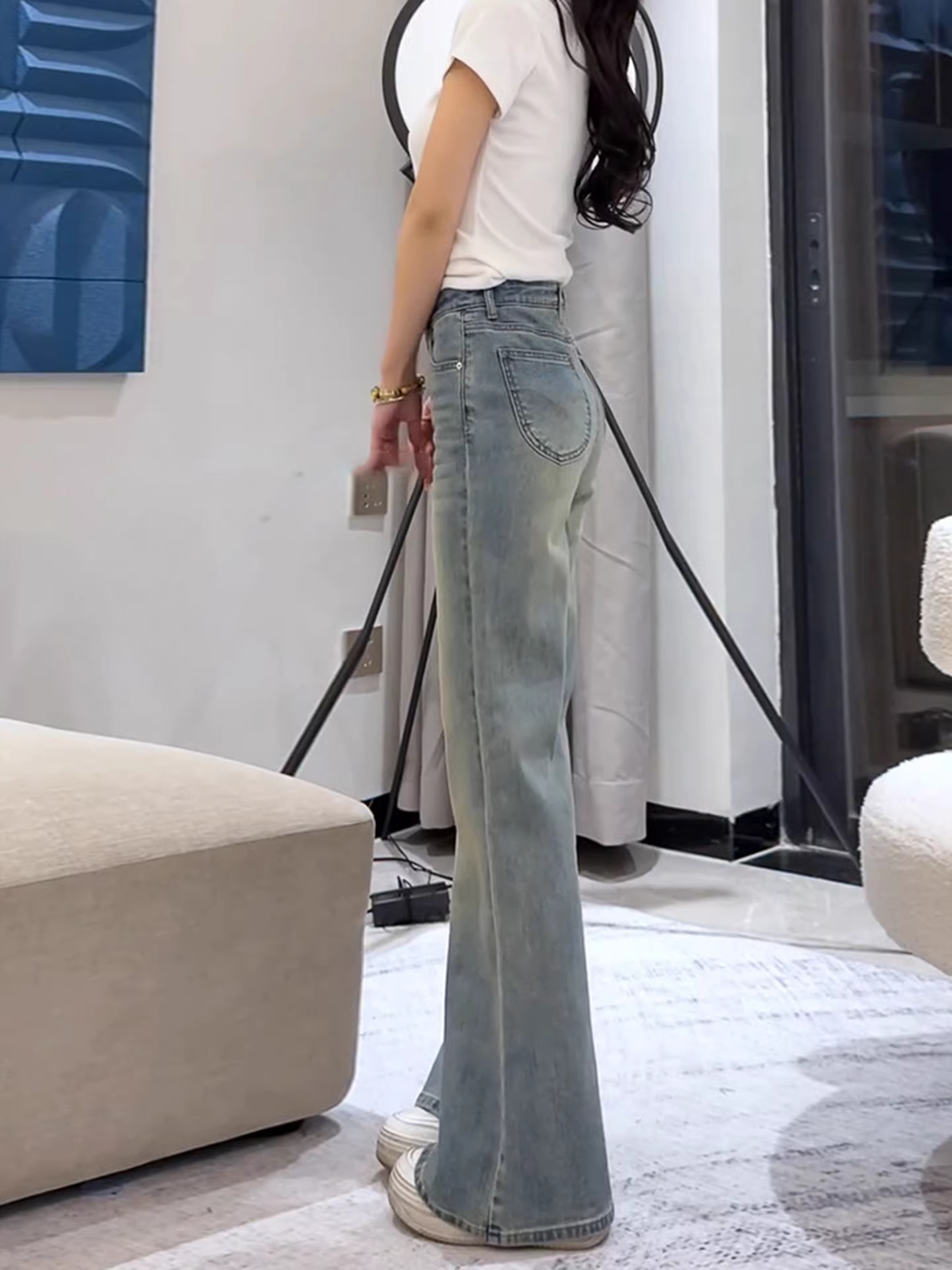 Quần jeans bootcut La Chapelle kiểu retro dành cho nữ, mẫu mới thu đông 2025, cạp cao, chất liệu co giãn, dáng loe