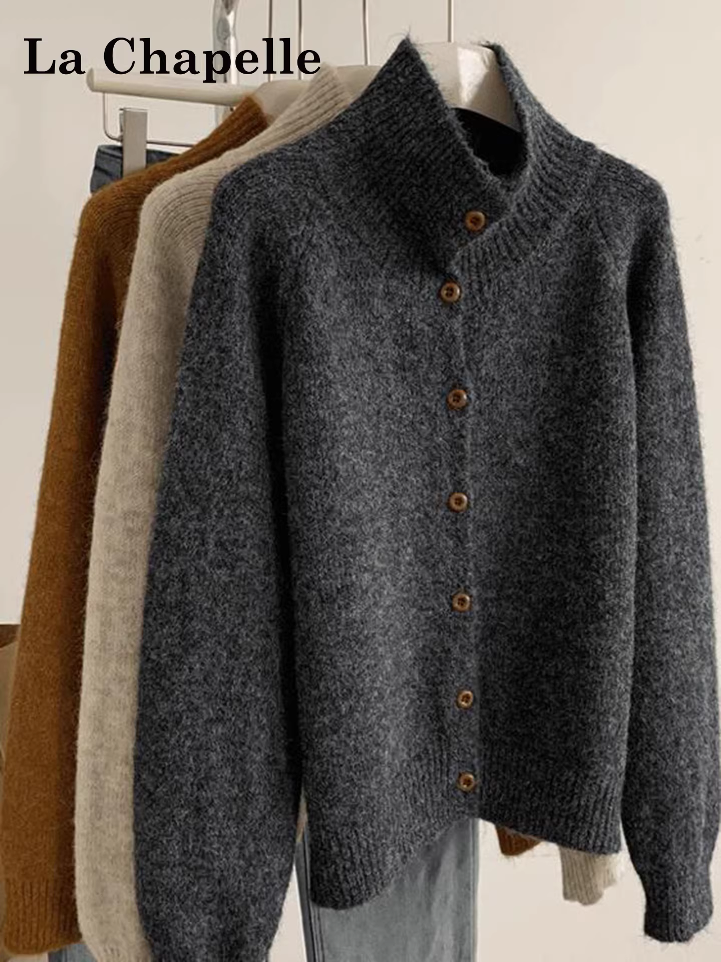 Áo cardigan len dáng rộng tay dài cài khuy La Chapelle dành cho nữ, mẫu mới thu đông 2025, kiểu dáng nhỏ nhắn