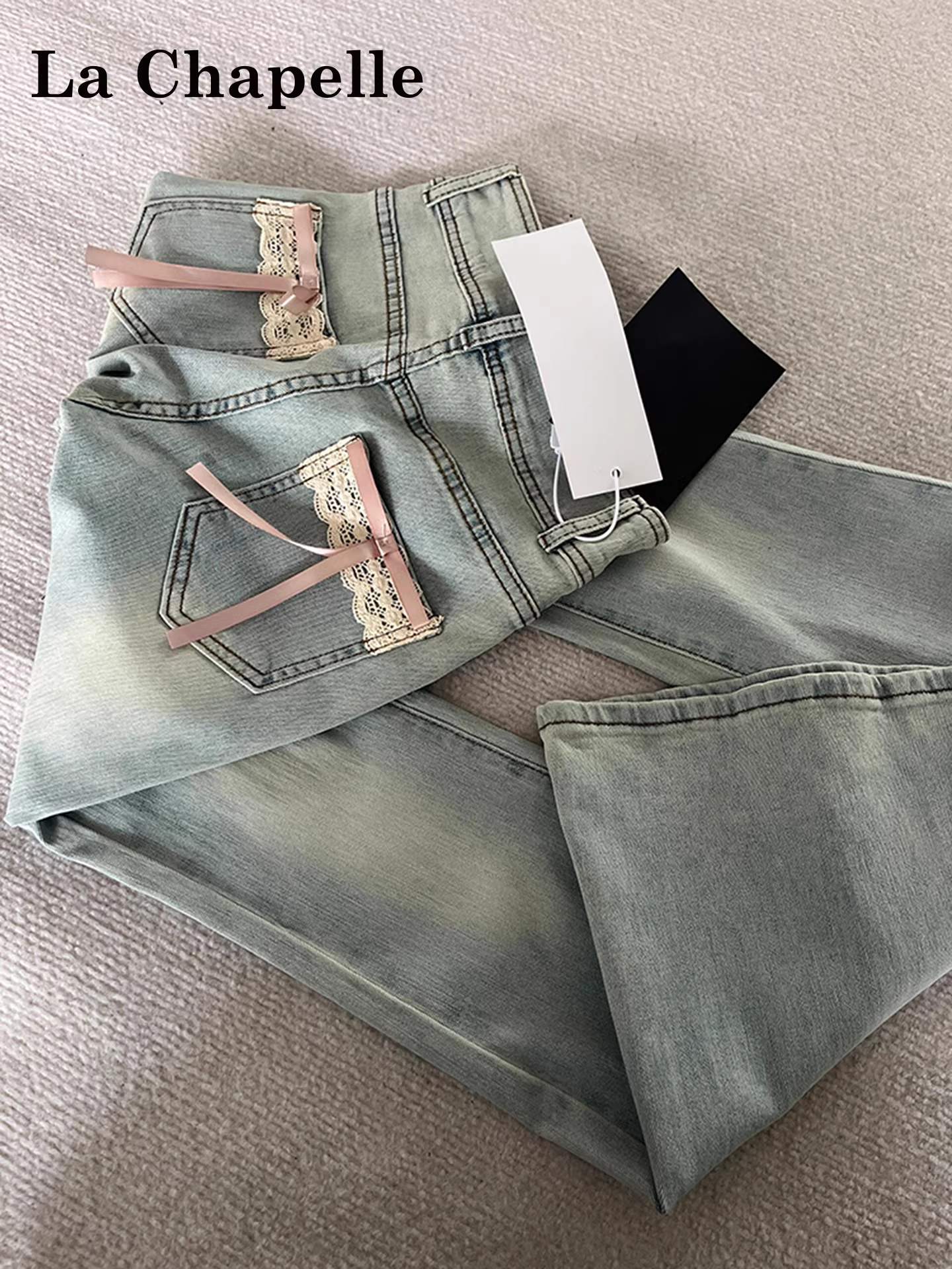 Quần jean nữ La Chapelle lót lông cừu màu sáng, dày dặn, dáng loe, kiểu mới thu đông 2025, cạp cao, ôm dáng, ống chuông