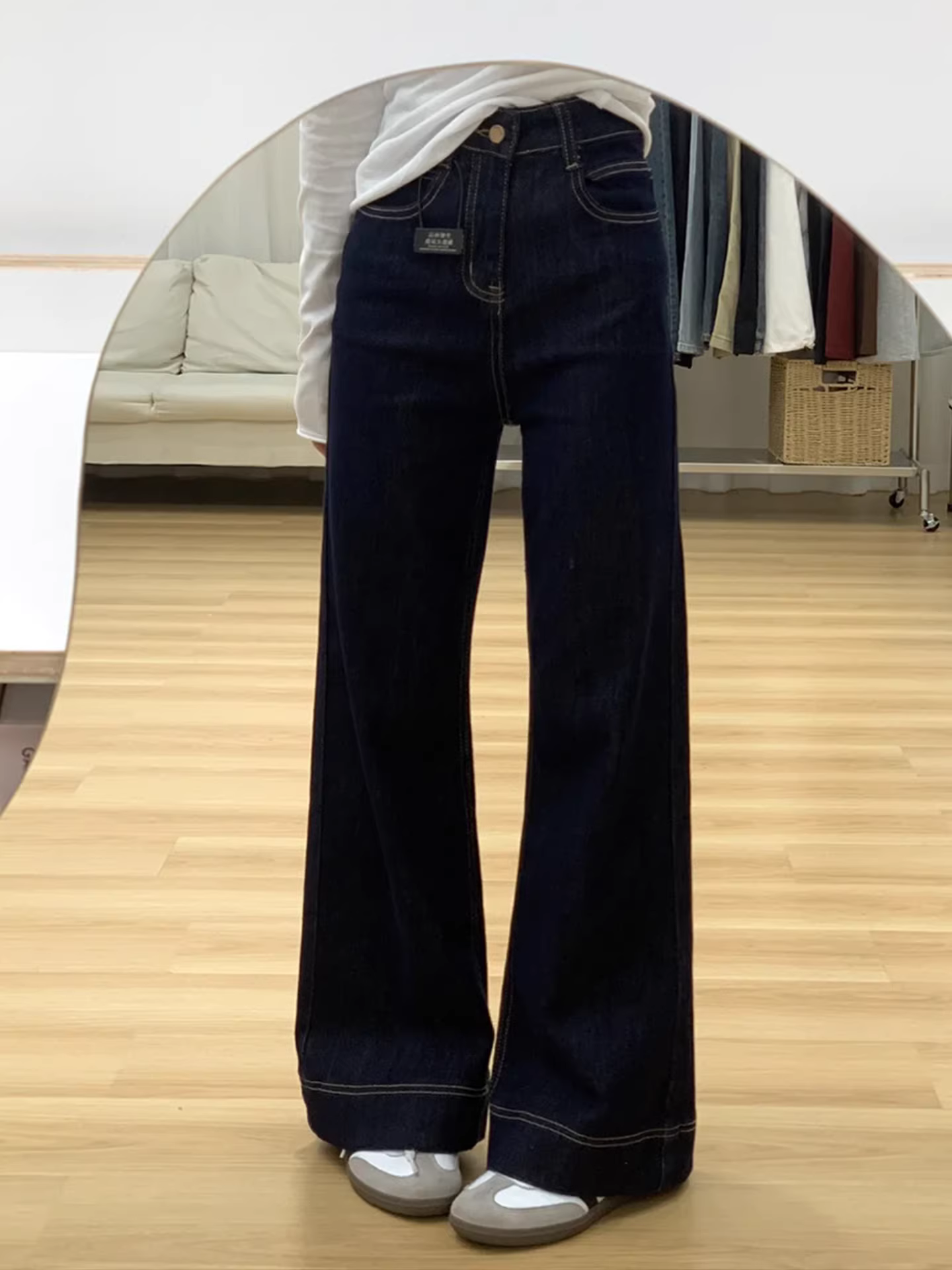 Quần jeans xòe màu xanh đậm La Chapelle dành cho nữ, mẫu mới thu 2025, cạp cao, tôn dáng