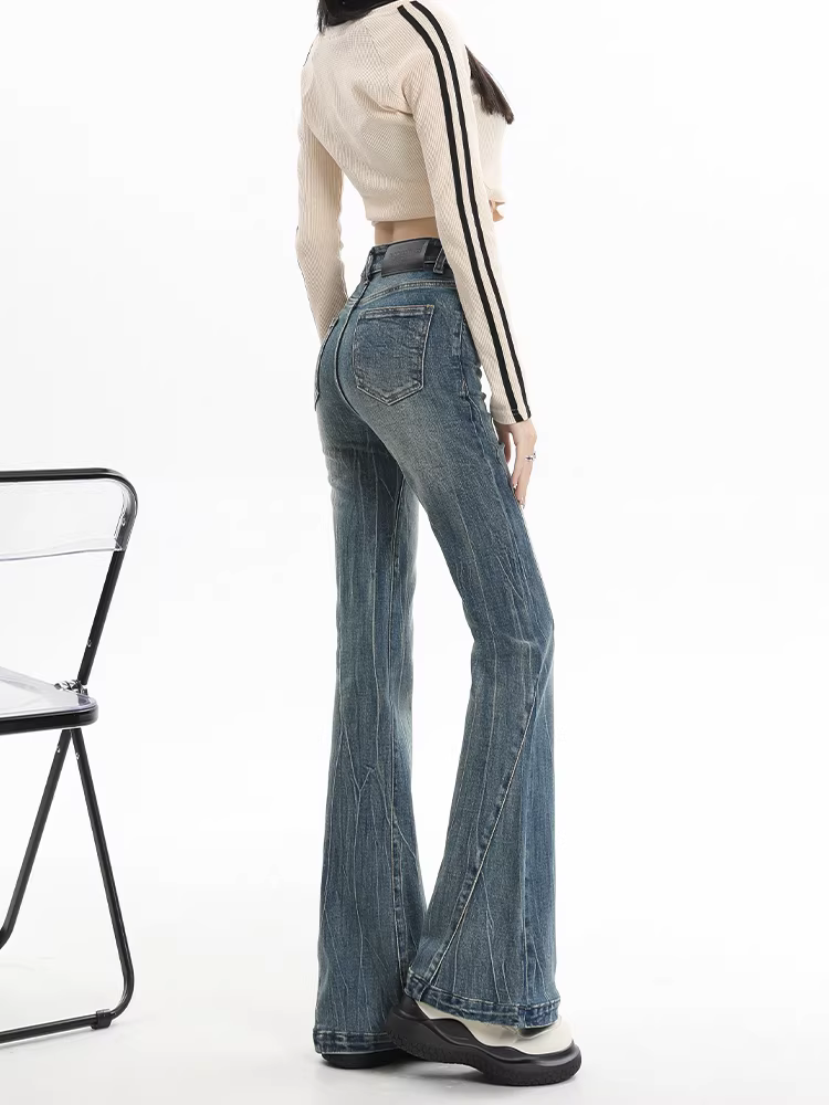 Quần jean La Chapelle dáng loe dành cho nữ, kiểu mới thu đông 2025, lót lông cừu, cạp cao cổ điển, không bó sát, kiểu ống loe.