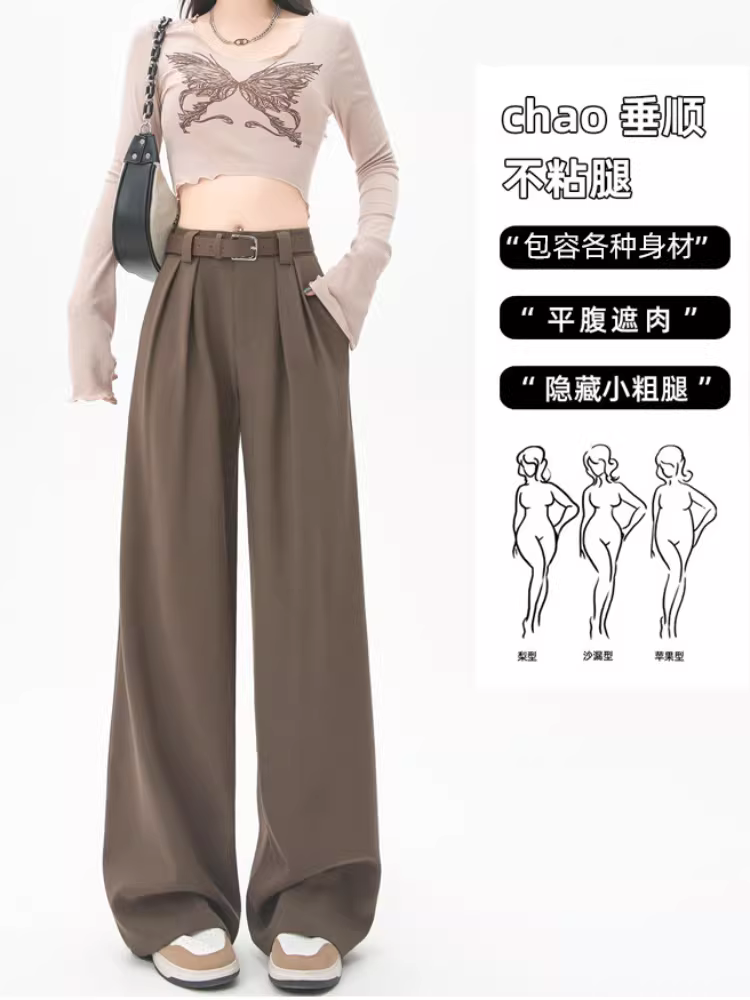 Quần âu ống rộng màu xám La Chapelle dành cho nữ, mẫu mới hè 2025, cạp cao, dáng rộng, dài chấm đất, kiểu thẳng