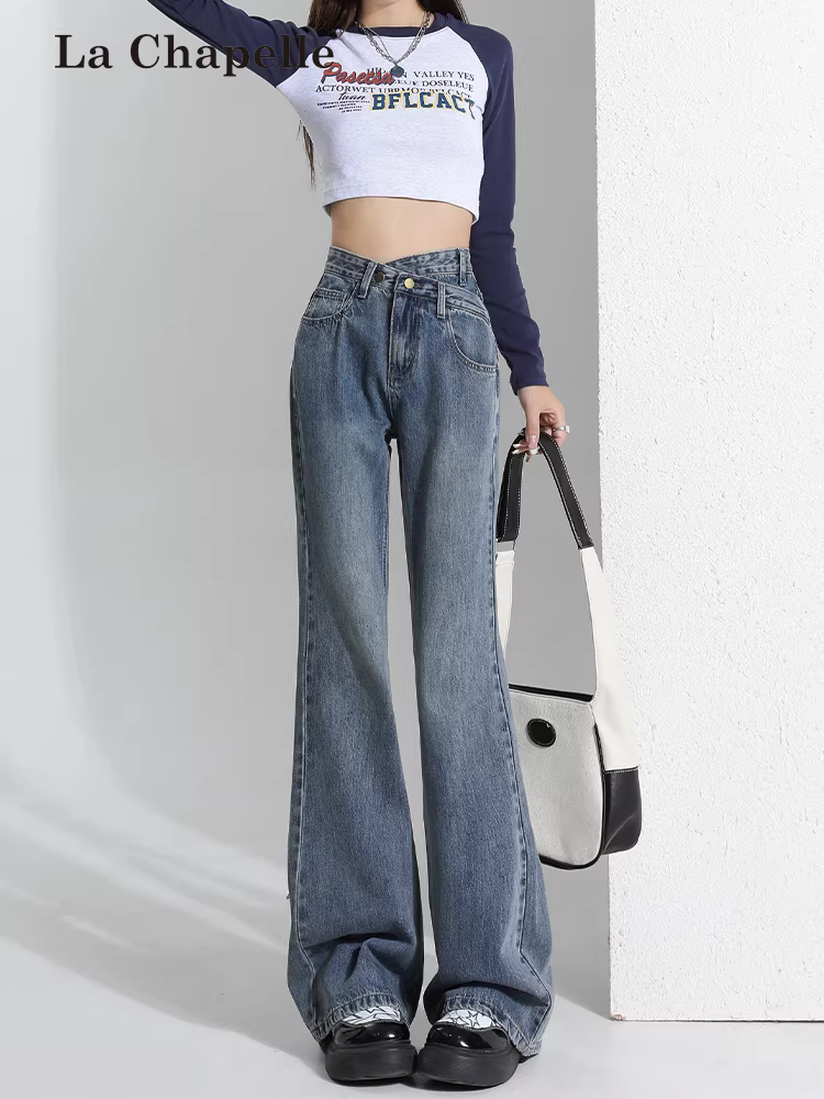Quần jean ống loe La Chapelle dành cho phụ nữ nhỏ nhắn, kiểu dáng mới của Mỹ năm 2025, cạp cao, không bó sát, thích hợp cho mùa thu đông.