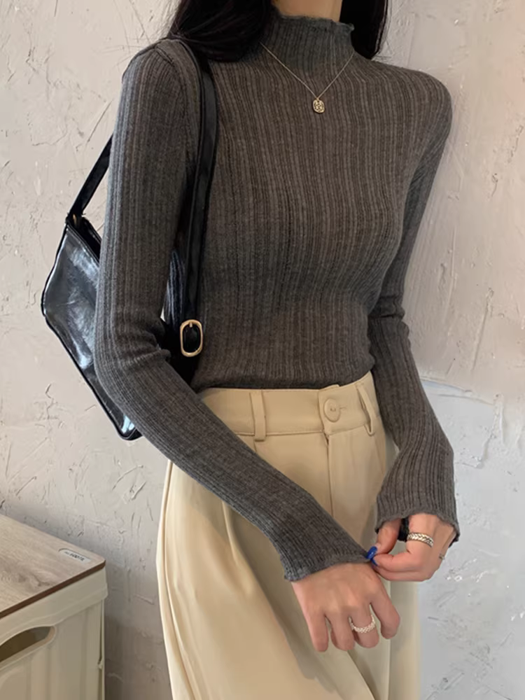 Áo len dệt kim cổ lọ nửa cao La Chapelle dành cho nữ, áo lót ôm sát kiểu dáng mới thu đông 2025.