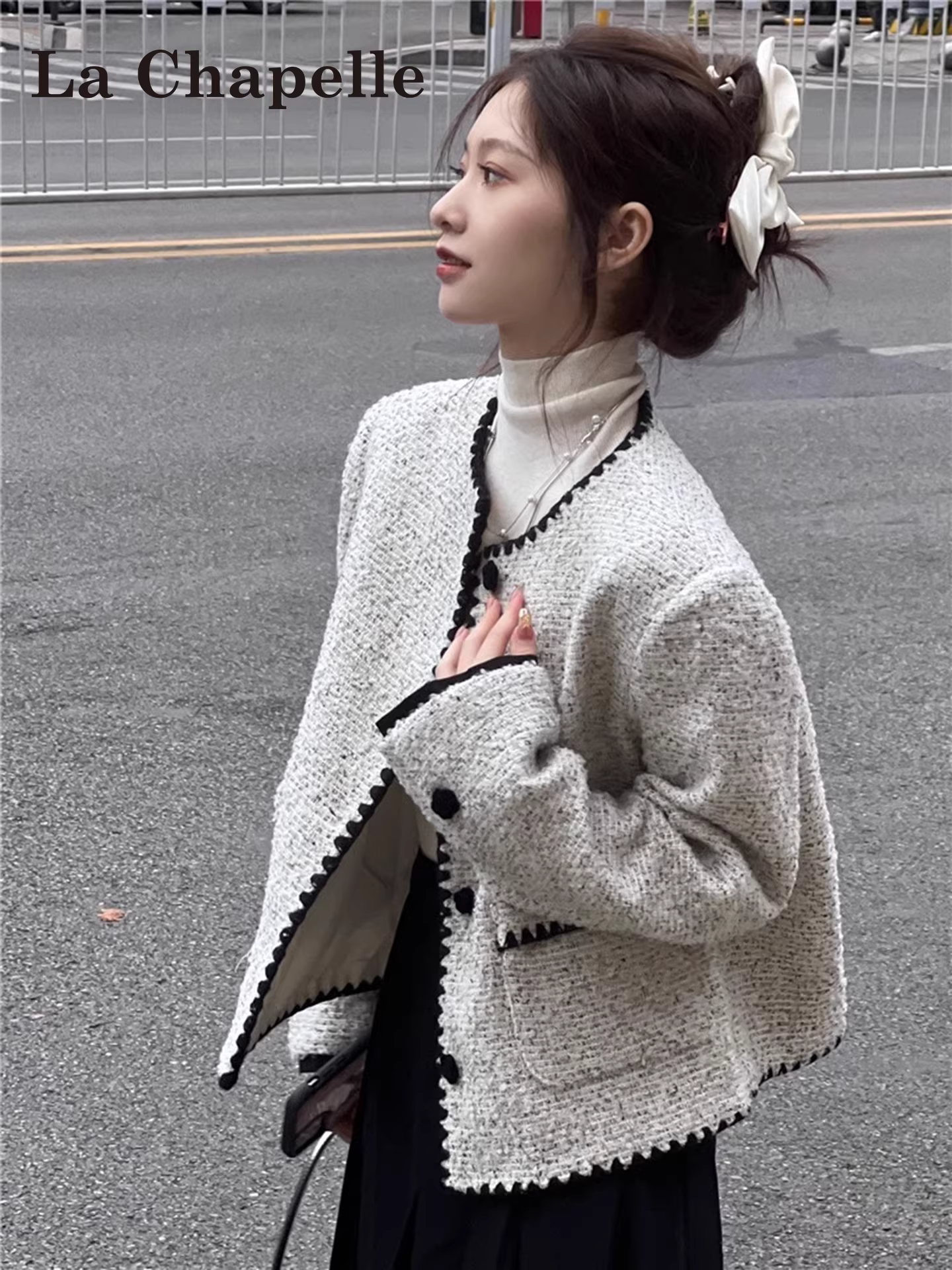 Áo khoác ngắn tay kiểu Pháp La Chapelle dành cho nữ, mùa xuân thu 2025, kiểu dáng rộng rãi, cao cấp, áo ngắn
