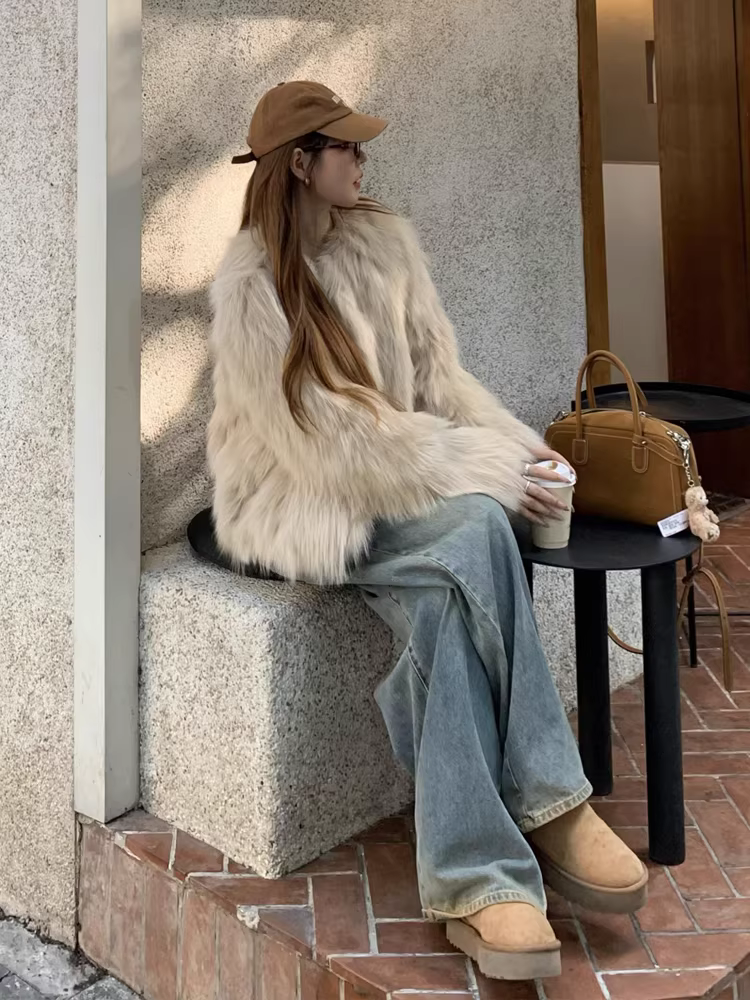 Quần jeans ống rộng dày dặn lót lông cừu La Chapelle dành cho nữ, kiểu dáng Mỹ, mùa thu đông 2025, dành cho người nhỏ nhắn.