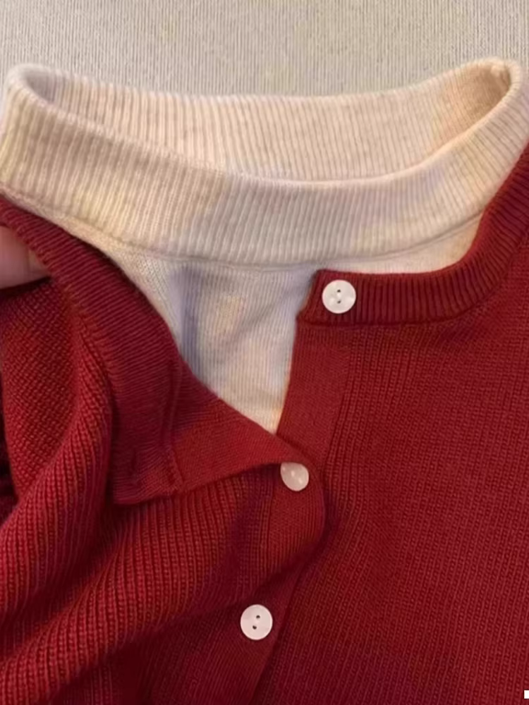 Áo len cardigan dệt kim giả hai lớp tay dài La Chapelle dành cho nữ, mẫu mới thu đông 2025, kiểu dáng rộng, mặc lót bên trong