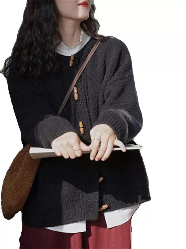 Áo len dệt kim dài tay màu trắng La Chapelle dành cho nữ 2025 mới mùa thu đông cổ tròn áo khoác cardigan ngắn hàng đầu