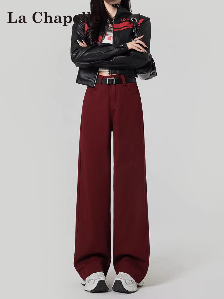 Quần jeans đỏ La Chapelle Ancora dáng rộng dành cho nữ, mẫu mới thu 2025, cạp cao, dáng rộng, dài chấm đất, thẳng.