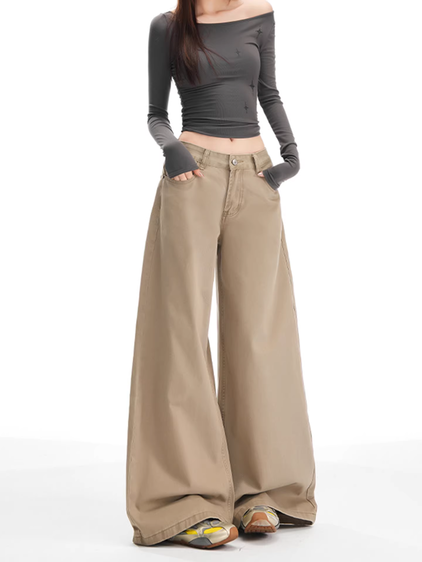 Quần jeans ống rộng lót lông cừu dày dặn La Chapelle dành cho nữ, mẫu mới thu đông 2025, cạp cao, dáng thẳng, chất liệu mềm mại