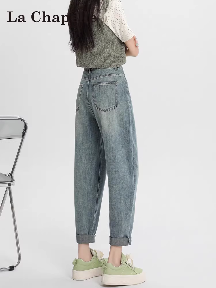 Quần jeans rộng thùng thình La Chapelle dành cho nữ, mùa thu đông 2025, kiểu dáng mới, cạp cao, dáng nhỏ nhắn, kiểu dáng quần cà rốt.