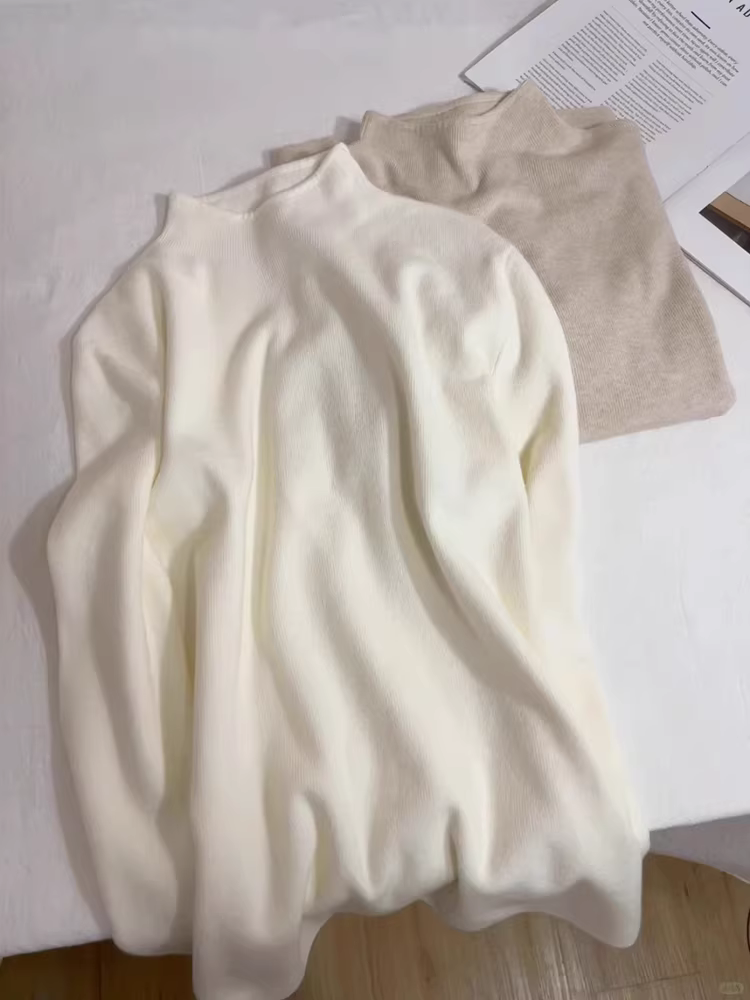 Áo len nữ La Chapelle tay dài cổ lọ nửa cao, kiểu dáng ôm body, mùa thu đông 2025, lớp áo trong