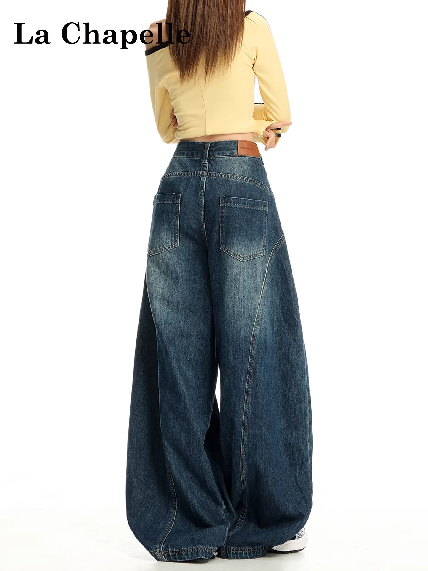 Quần jeans ống rộng lót lông dày La Chapelle dành cho nữ, mẫu mới thu đông 2025, cạp cao, dáng rộng, thẳng