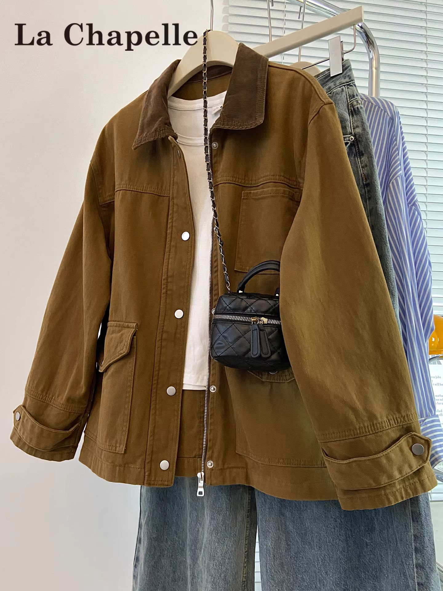 Áo khoác công sở màu kaki La Chapelle dành cho nữ 2025 mới mùa thu đông dáng rộng kiểu Mỹ cổ điển
