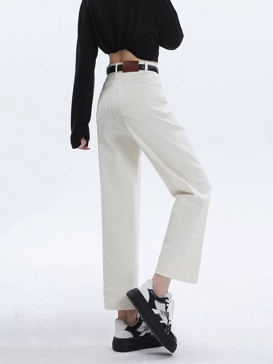 Quần jean ống rộng lót lông trắng La Chapelle dành cho nữ, quần dài chín phần dáng rộng thẳng, mẫu mới thu đông 2025.