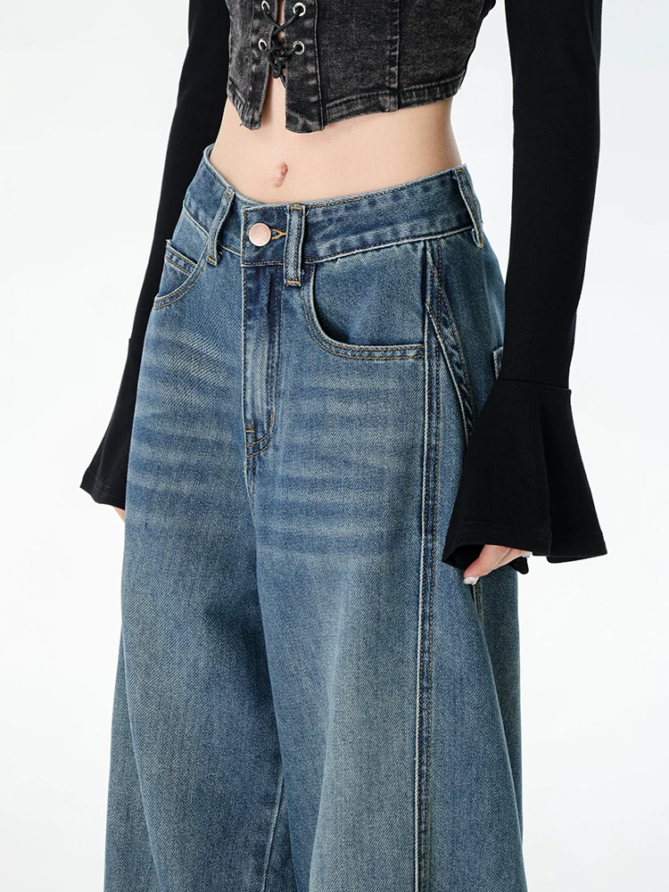 Quần jeans ống rộng La Chapelle dành cho nữ, mẫu mới thu đông 2025, cạp cao, dáng rộng và thoải mái, ống thẳng