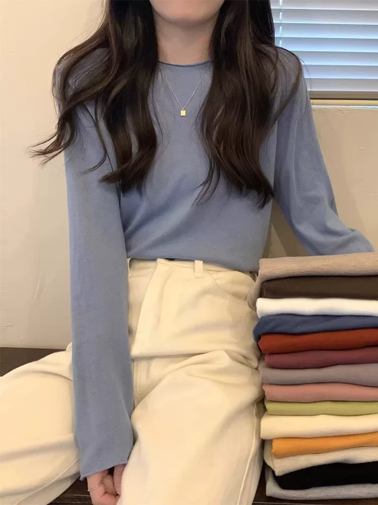 Áo len nữ cổ tròn tay dài La Chapelle thu đông 2025, kiểu dáng rộng rãi, thoải mái, có lớp lót bên trong