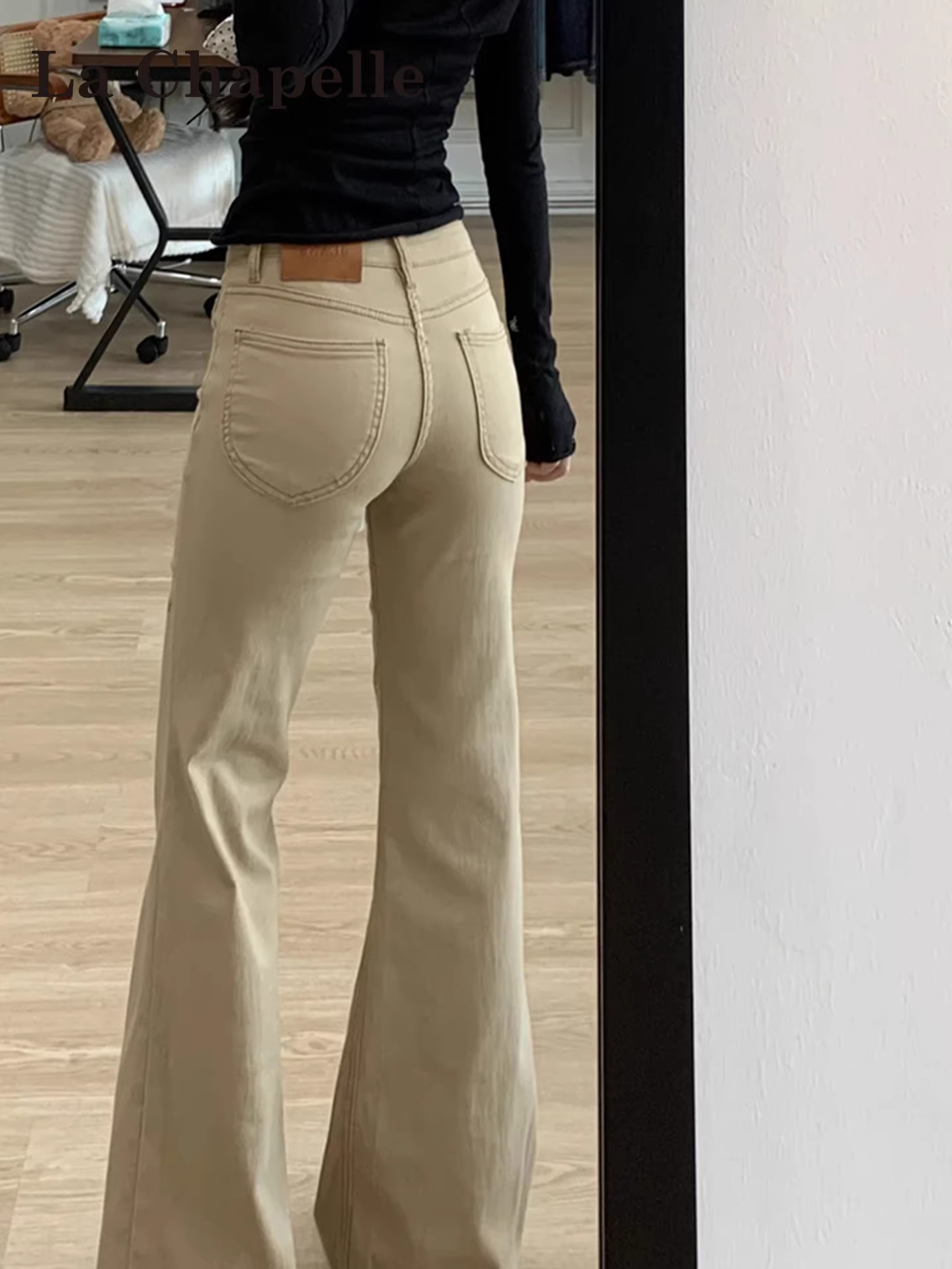 Quần jeans kaki dáng loe La Chapelle dành cho nữ, mẫu mới thu đông 2025, cạp cao, rộng rãi, kiểu dáng nhỏ nhắn, ống chuông