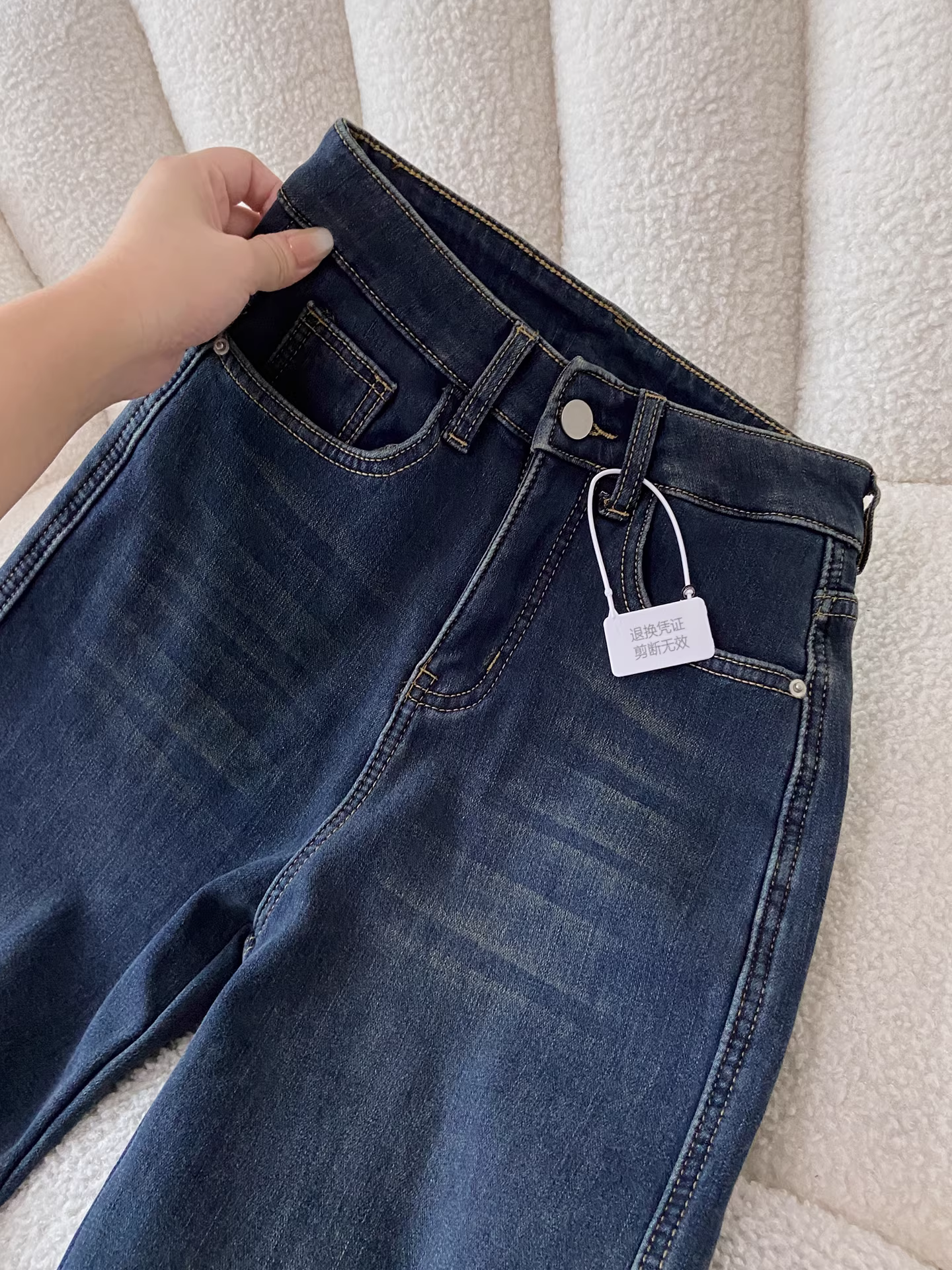 Quần jeans ống rộng lót lông phong cách Mỹ La Chapelle dành cho nữ, kiểu dáng mới thu đông 2025, quần lửng thẳng