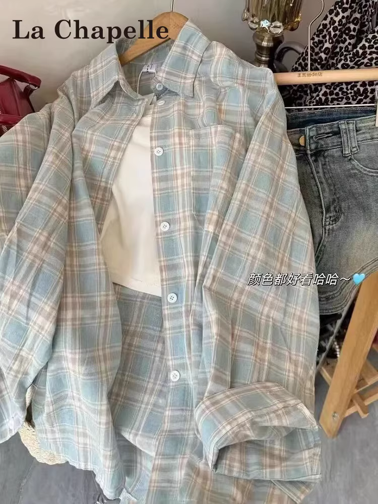 Áo sơ mi dài tay kẻ sọc chống nắng La Chapelle dành cho nữ, áo khoác cardigan thiết kế dáng rộng mới mùa xuân thu 2025