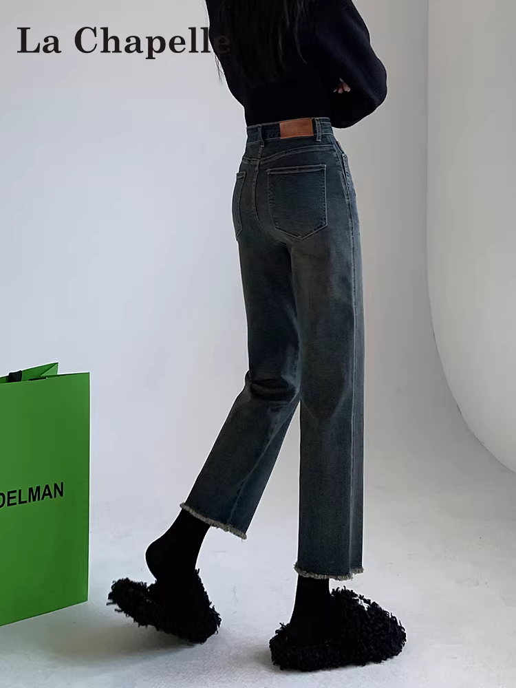 Quần jeans La Chapelle dáng thẳng, cạp cao, ôm dáng, kiểu dáng retro dành cho nữ, mẫu mới thu đông 2025