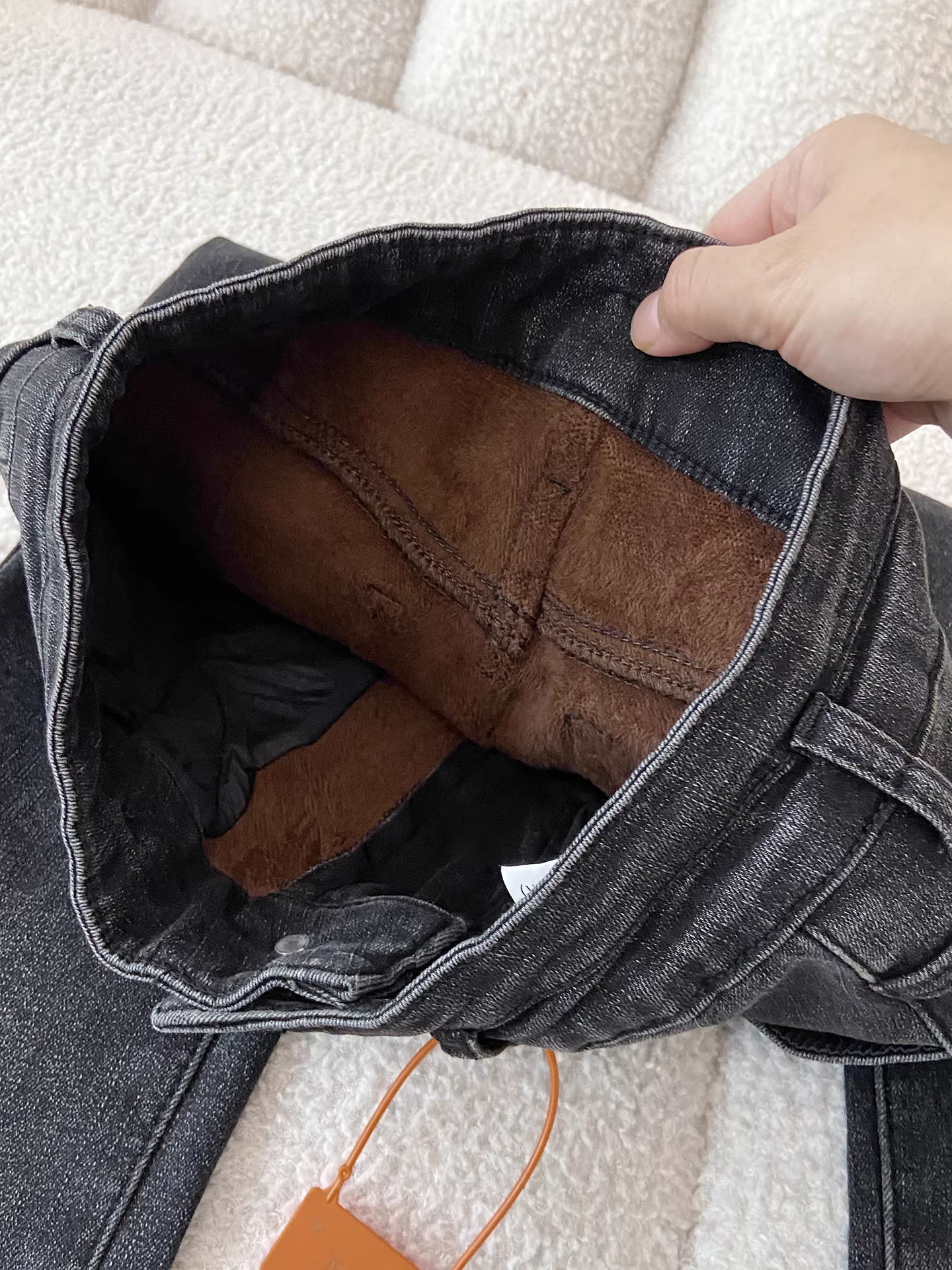 Quần jeans nữ La Chapelle lót lông dày, dáng ôm, cạp cao, kiểu dáng bút chì, mới thu đông 2025