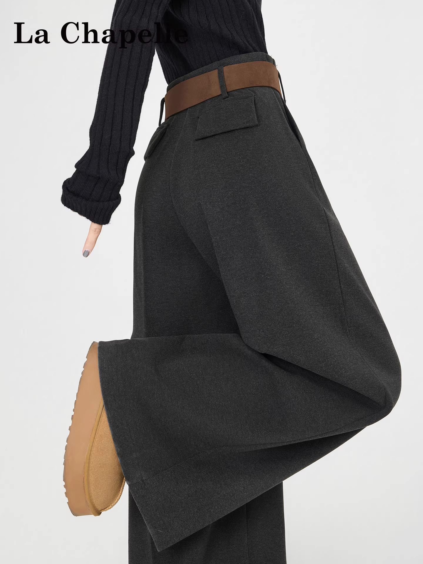 Bộ vest len màu xám La Chapelle, quần ống rộng dành cho nữ, mẫu mới thu đông 2025, quần suông rộng rãi, thoải mái dành cho người phụ nữ nhỏ nhắn