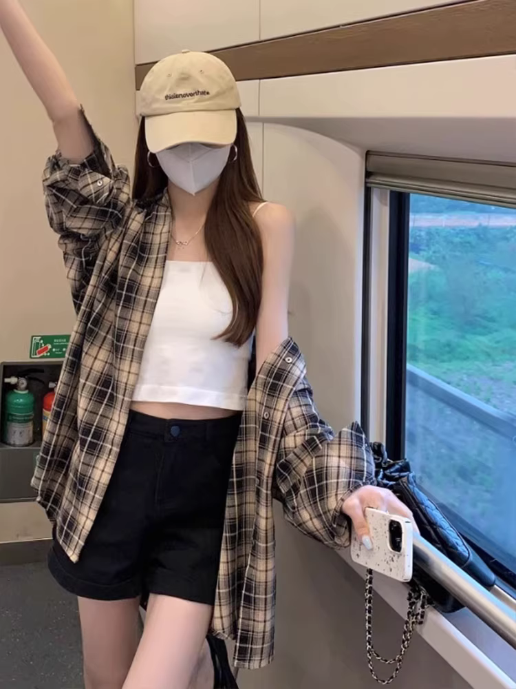 Áo sơ mi dài tay kẻ sọc La Chapelle dành cho nữ, áo khoác cardigan dáng rộng kiểu Hàn Quốc mới mùa xuân thu 2025