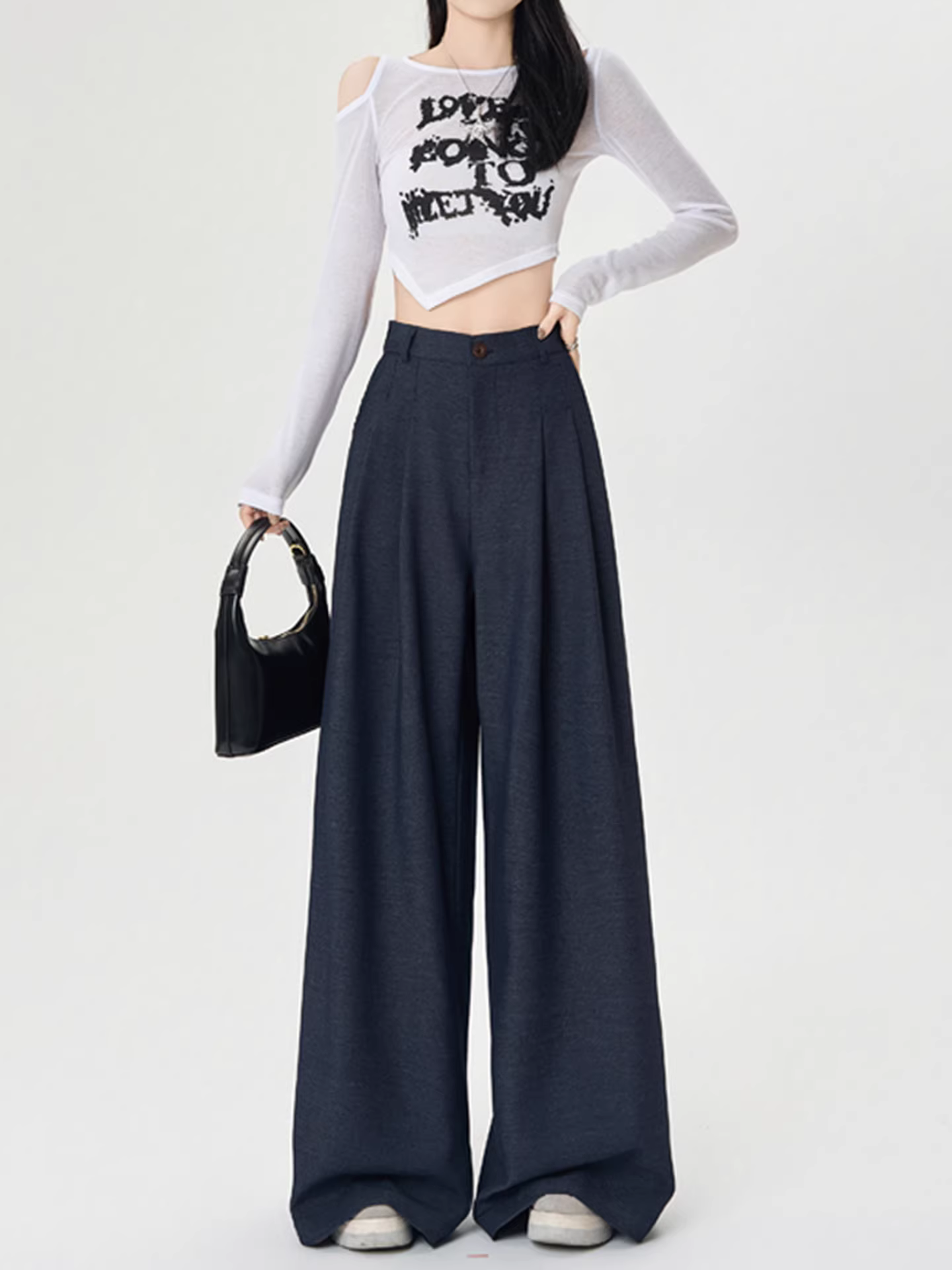 Quần âu đen dáng rộng La Chapelle dành cho nữ, kiểu dáng mới thu đông 2025, chất liệu mềm mại, thoải mái, dáng thẳng.