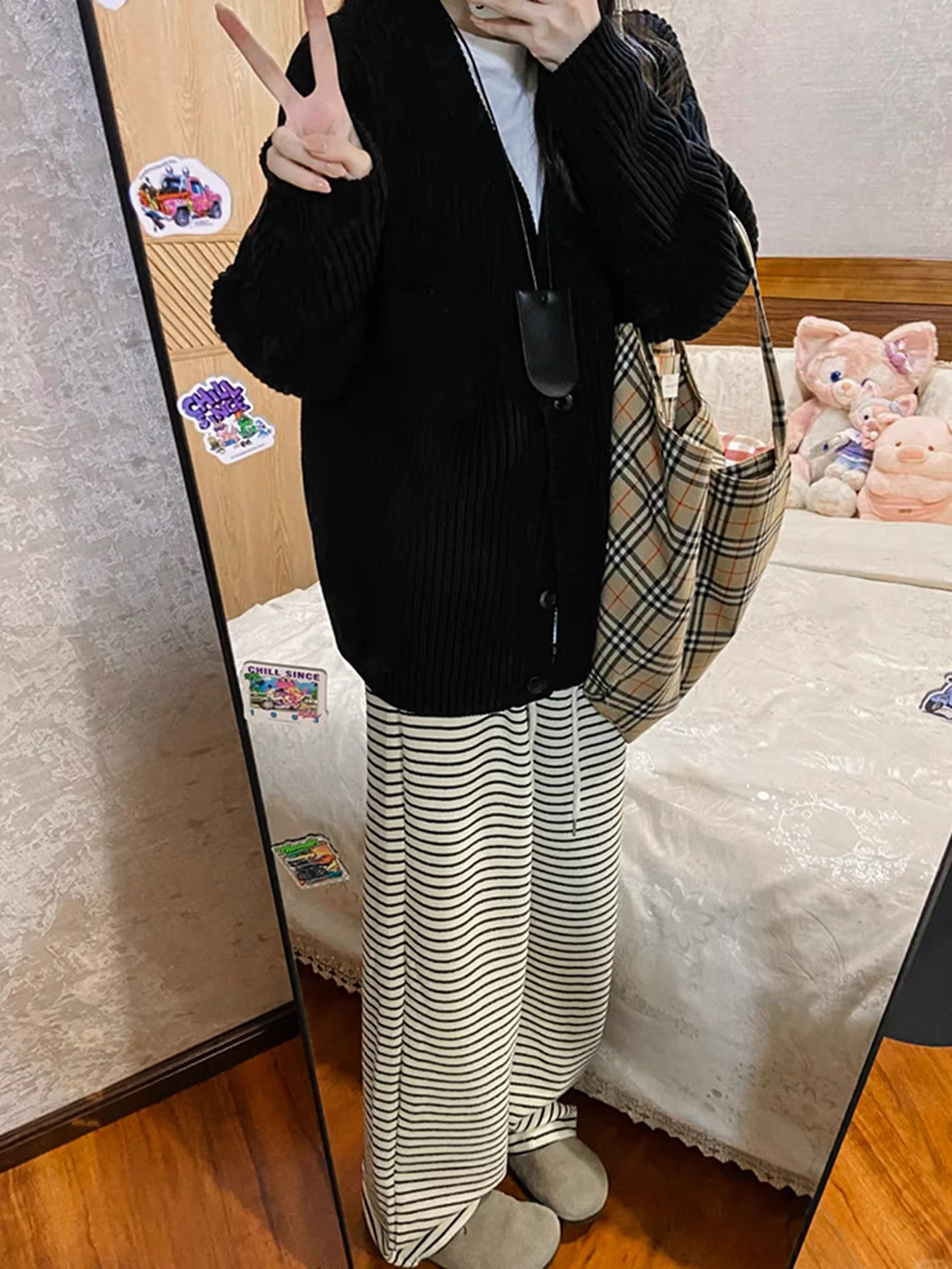 Quần ống rộng kẻ sọc trắng La Chapelle dành cho nữ, mẫu mới thu đông 2025, dáng rộng, thoải mái, thẳng, phù hợp với người nhỏ nhắn