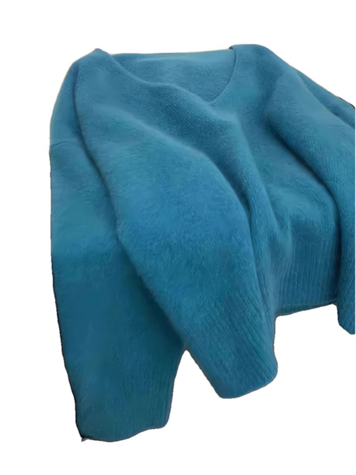 Áo len dệt kim cổ chữ V màu xanh La Chapelle dành cho nữ 2025 mới mùa thu đông kiểu dáng ôm sát mặc lót bên trong