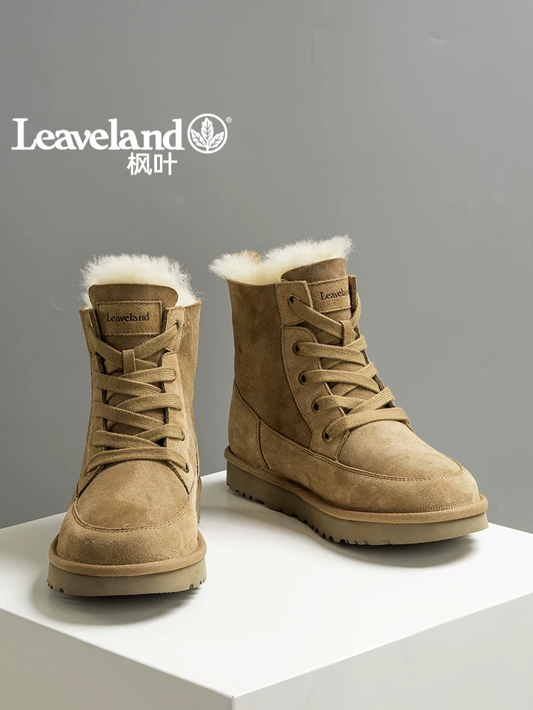 Giày nam Maple Leaf Giày cotton cổ cao mùa đông Giày bốt tích hợp da và len dành cho nam Giày bốt đi tuyết ấm áp lót lông cừu Đông Bắc Giày len nữ