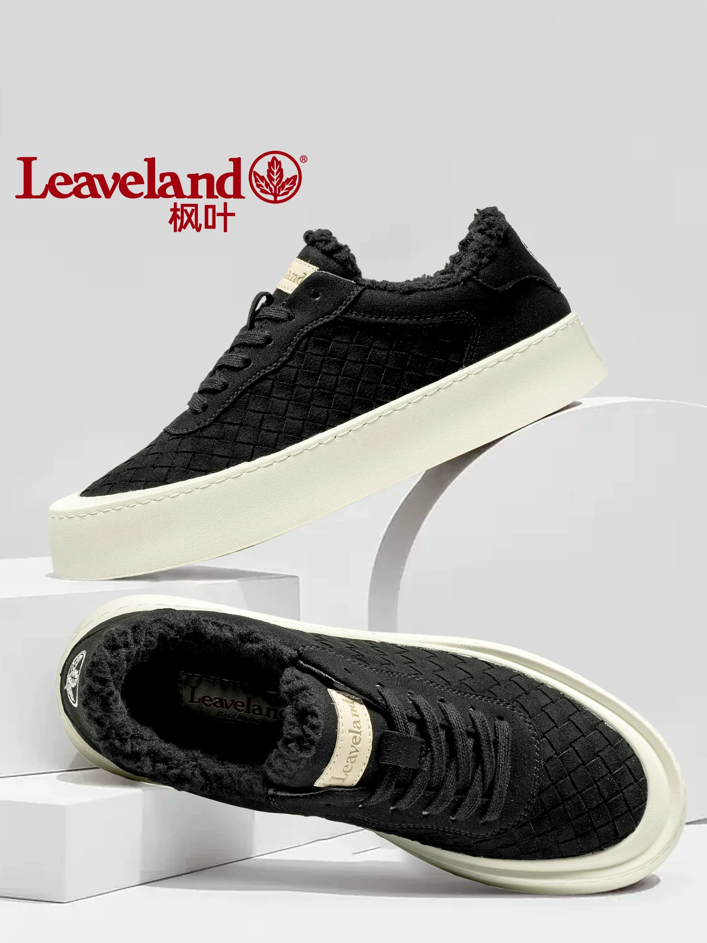 Giày nam Maple Leaf Giày cổ điển Giày nam hợp thời trang Giày thể thao dệt mùa đông mới Giày thể thao nam đa năng lót lông cừu Giày cotton Giày thường