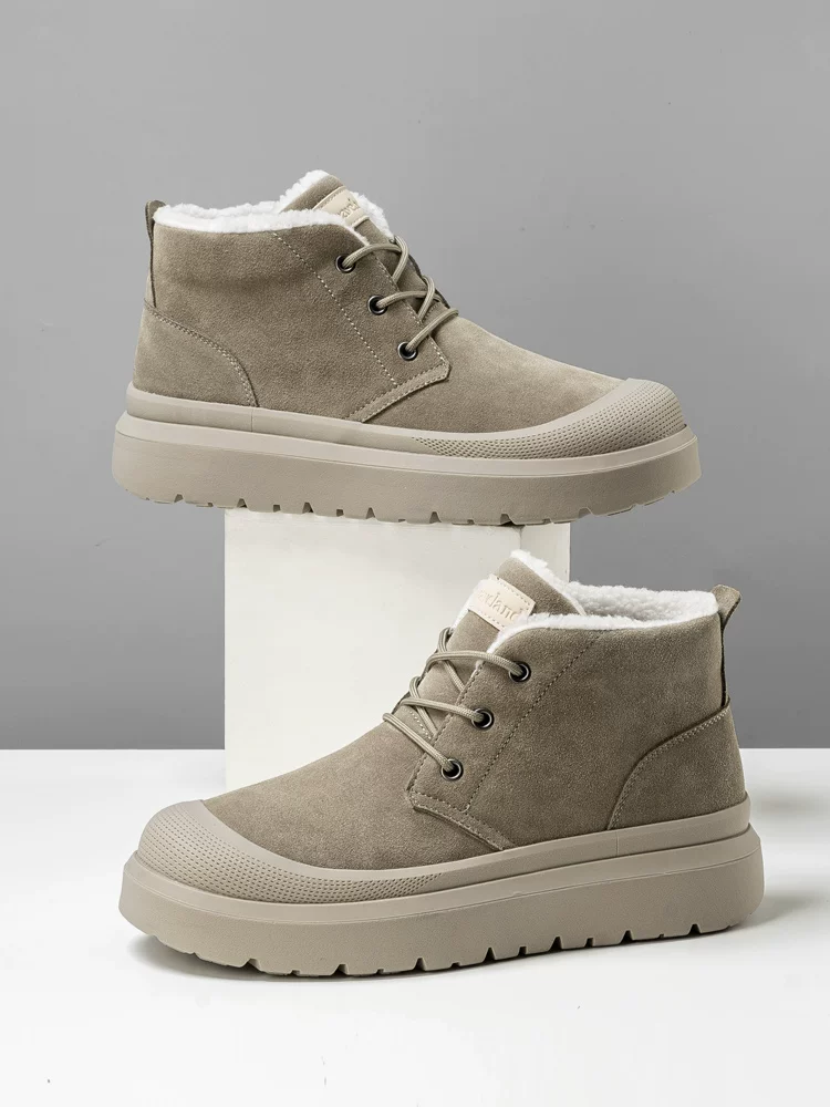 Giày nam Maple Leaf Giày đi tuyết mùa đông Giày cotton nam mới có lót lông cừu Giày bốt cotton cổ trung bình thông thường dành cho nam Giày bốt cotton cổ trung bình Giày phương Đông