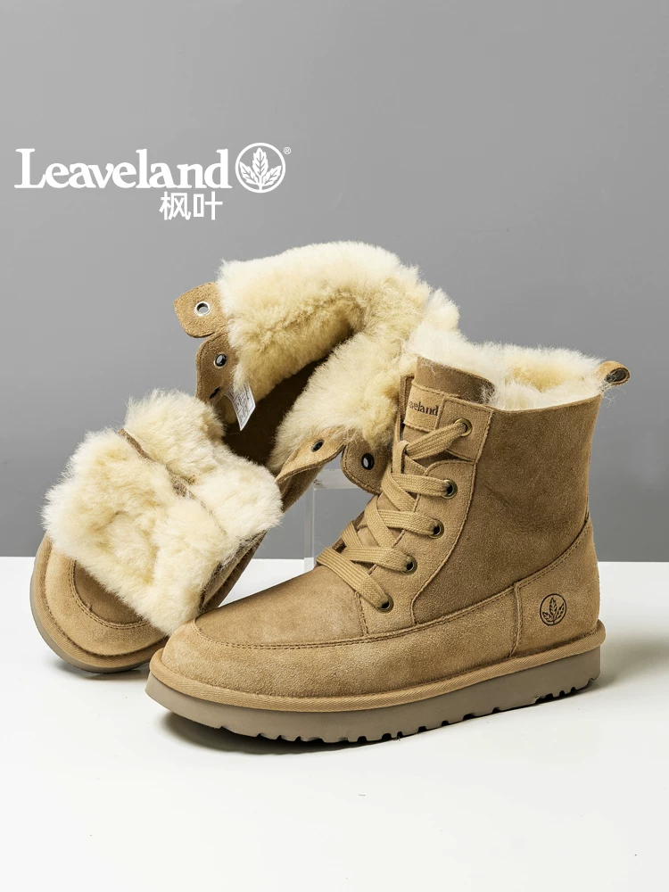 Giày nam Maple Leaf Giày cotton cổ cao mùa đông Giày bốt tích hợp da và len dành cho nam Giày bốt đi tuyết ấm áp lót lông cừu Đông Bắc Giày len nữ