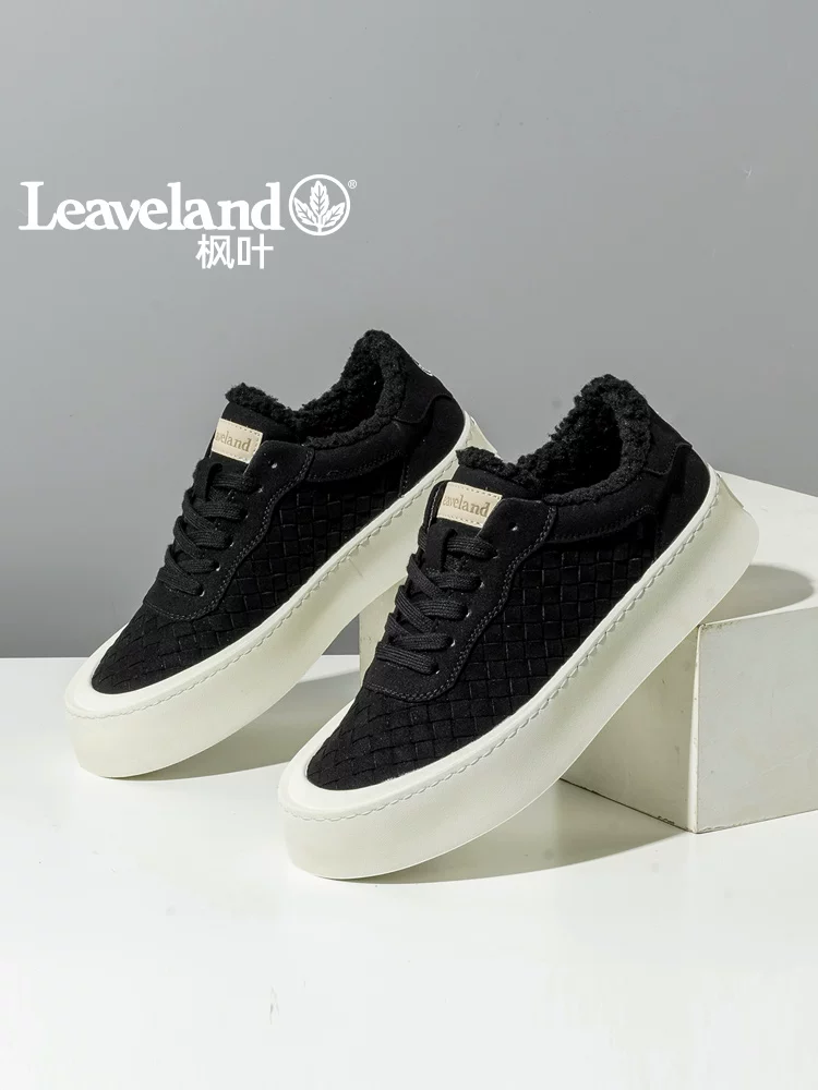 Giày nam Maple Leaf Giày cotton mùa đông Giày nam phong cách mới hợp thời trang Giày lót lông cừu ấm áp Giày nam phong cách cổ điển Giày thể thao cổ thấp thông thường