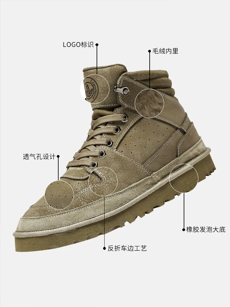 Giày nam Maple Leaf Giày bốt Martin mùa đông Giày cotton ấm lót lông cừu cho nam Giày bảo hộ lao động mới Giày đi tuyết vùng Đông Bắc Giày bốt nam ngoài trời hợp thời trang