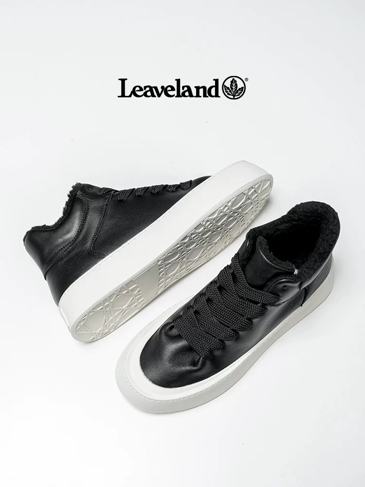 Giày nam Maple Leaf Giày da thật cao cấp Giày nam lót lông cừu Giày cotton ấm áp mùa đông Giày thể thao nam thông thường mới Giày đi tuyết hợp thời trang