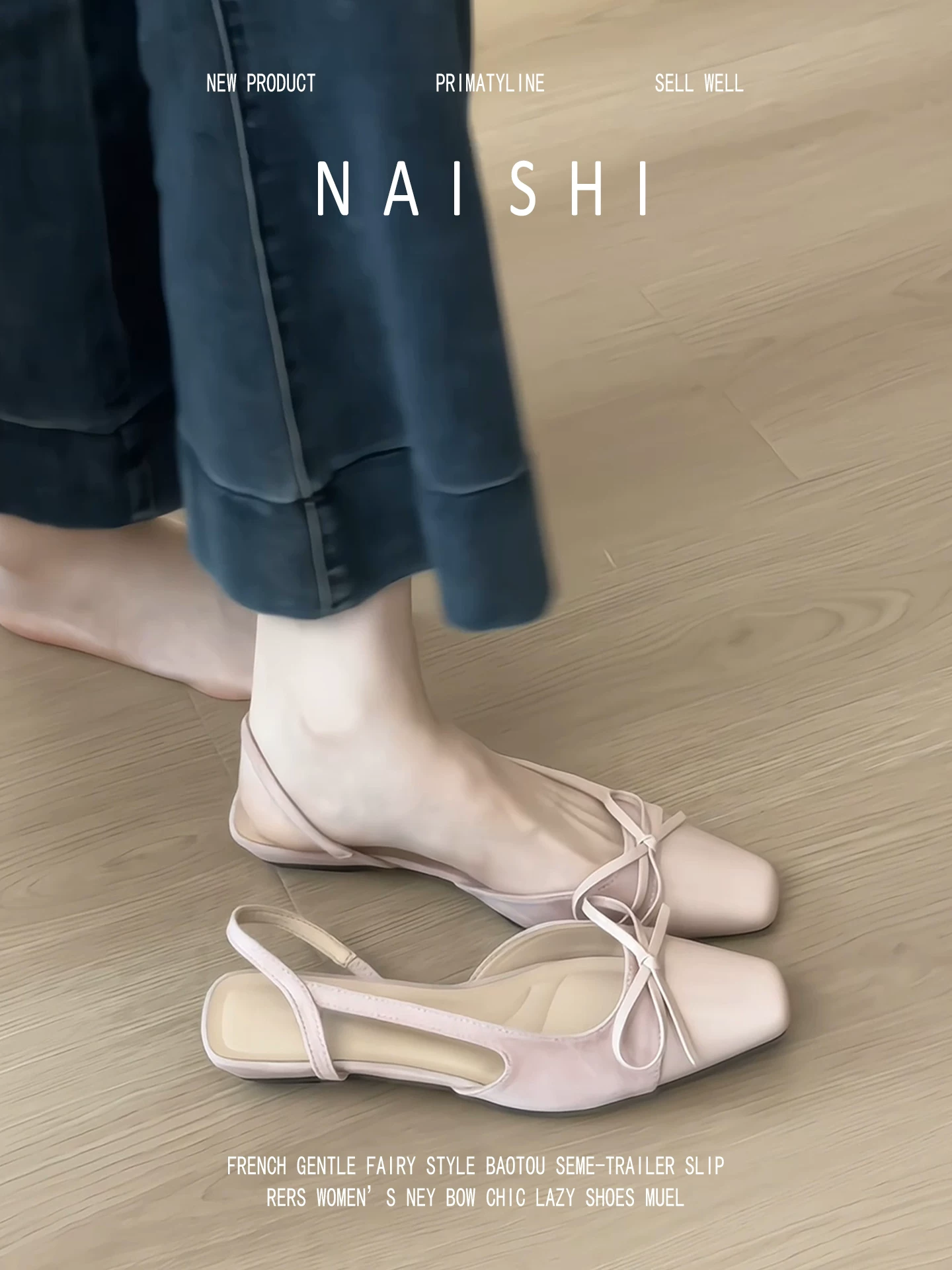 Phiên bản da cừu! Dép quai ngang buộc nơ bằng da sáng chế của Pháp dành cho nữ, thích hợp với váy, mũi vuông, thanh lịch, gót cao không gót.