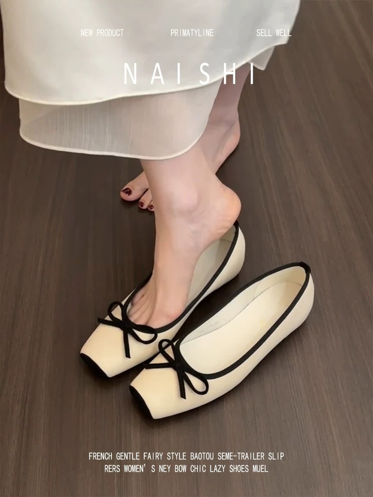 Phiên bản da cừu! Giày Mary Jane kiểu Chanel dành cho nữ, giày bà ngoại đế mềm kiểu slip-on, giày đơn phối màu kiểu Pháp có nơ.