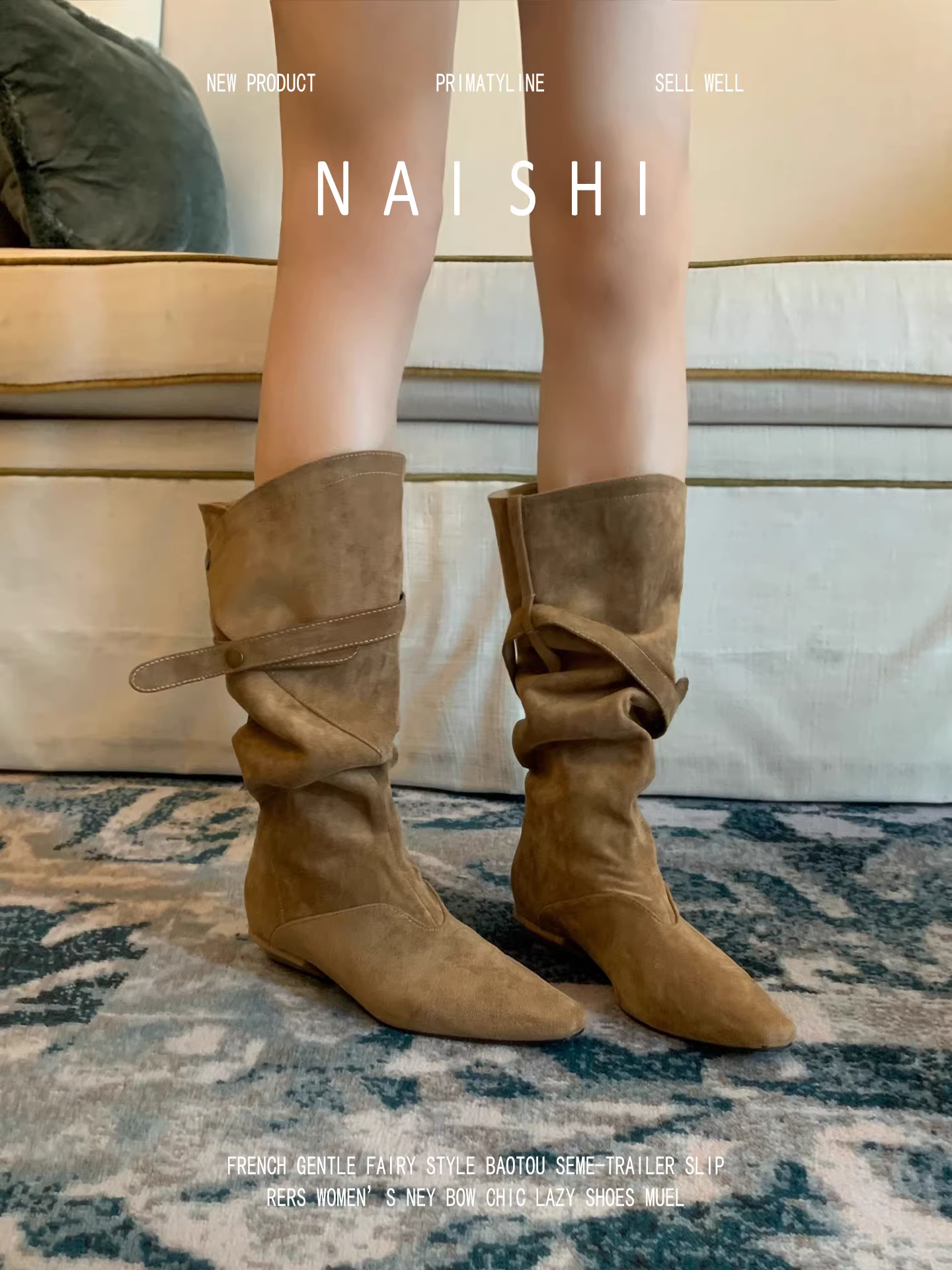 Phiên bản da cừu! Giày cao cổ da lộn cổ điển, kiểu dáng miền hoang, giày cao cổ kiểu miền Tây với khóa thắt lưng được thiết kế, gót thấp, mũi vuông, ủng dài.