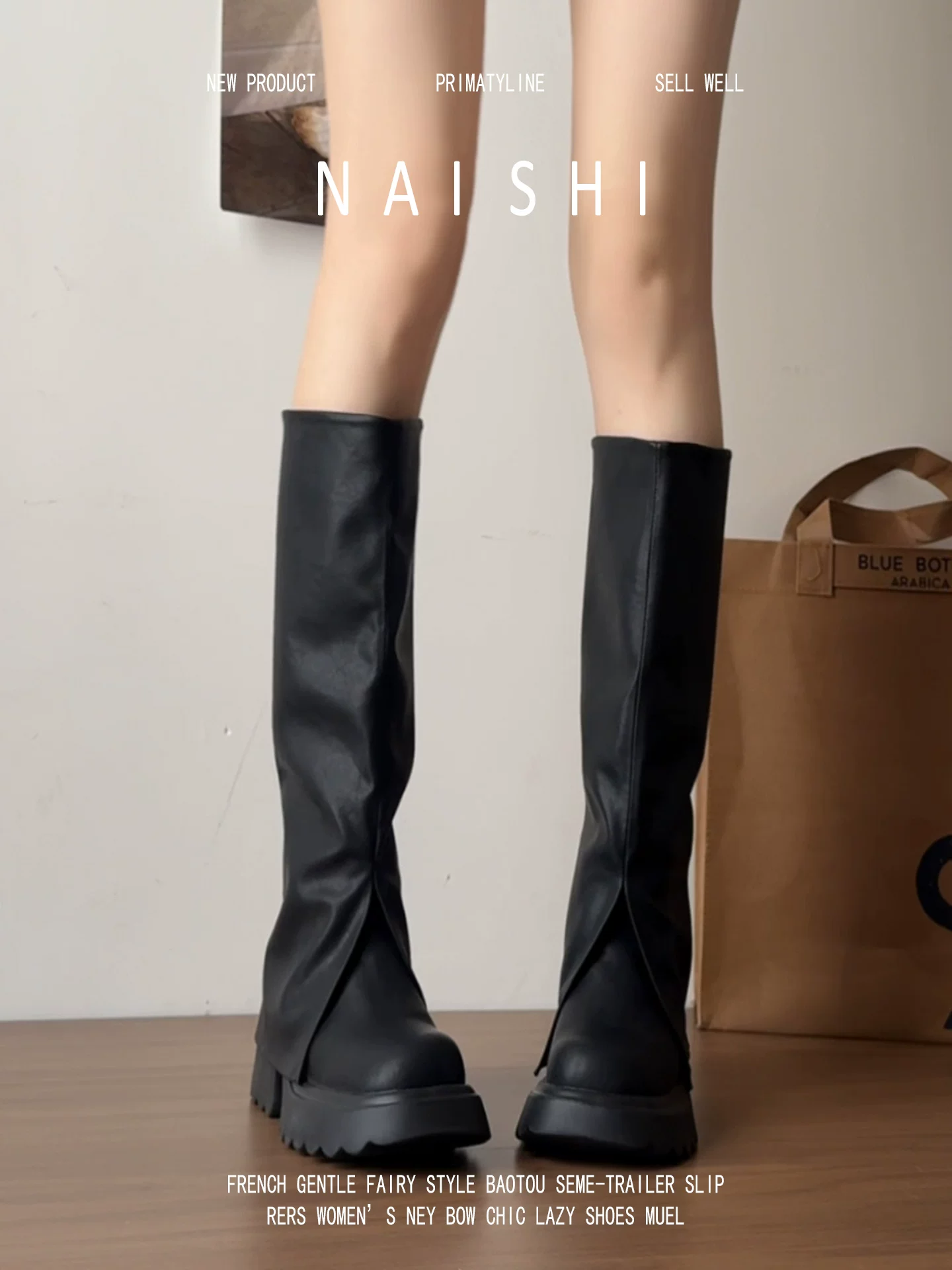 Phiên bản da cừu! Giày bốt xếp ly cổ điển dành cho người nhỏ nhắn, bốt cưỡi ngựa đế dày màu đen, bốt cao cổ kiểu miền Tây đa năng giúp thon gọn vóc dáng.