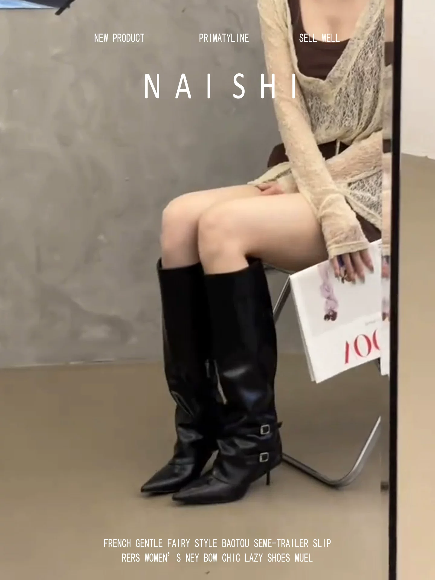 Phiên bản da cừu! Giày bốt dài kiểu Pháp có gót nhọn và mũi nhọn, bốt cưỡi ngựa cao đến đầu gối, bốt kiểu miền Tây xếp ly dành cho cô gái nóng bỏng.