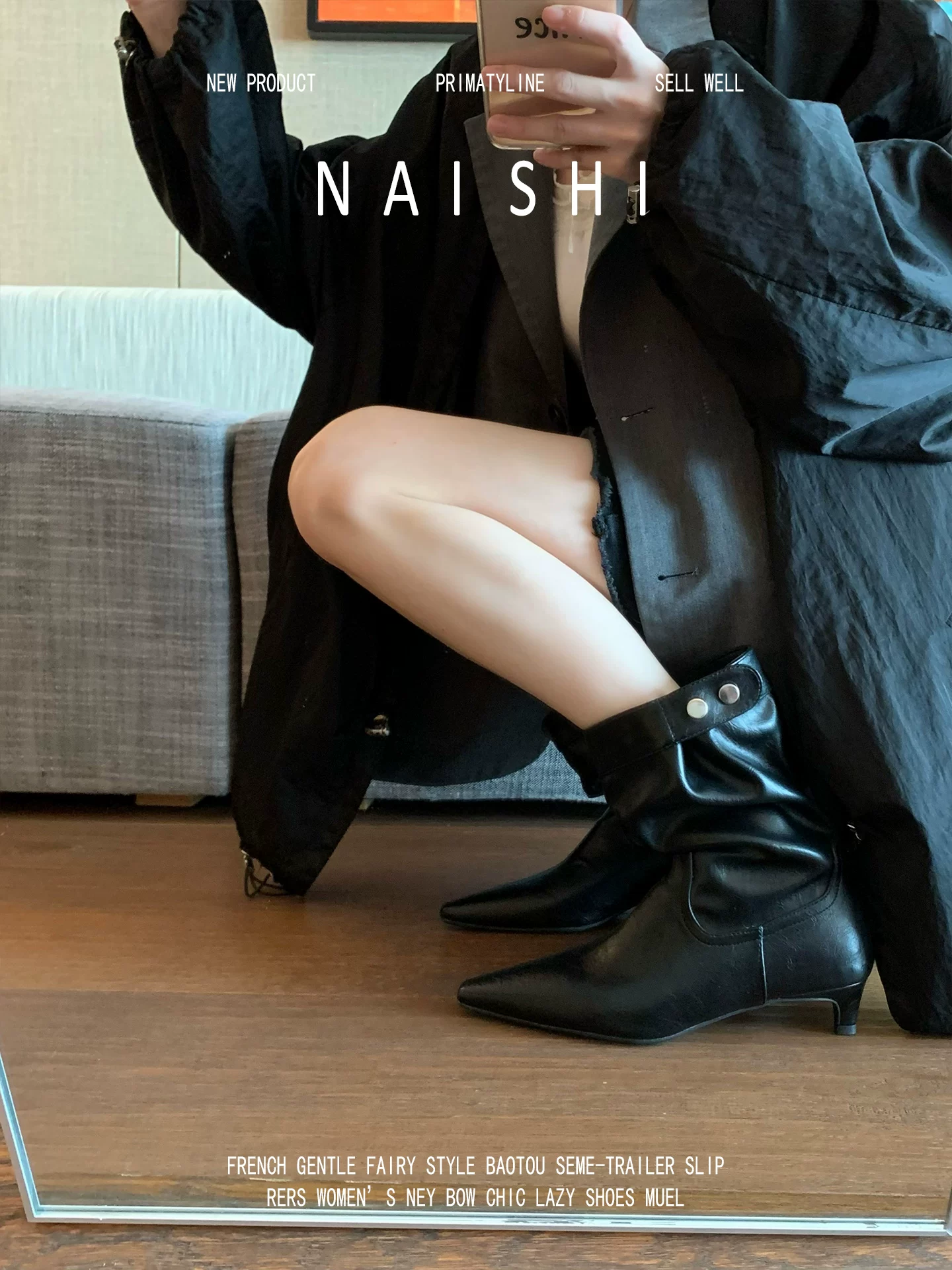 Phiên bản da cừu! Giày bốt cổ thấp mũi nhọn kiểu retro dành cho nữ, giày bốt cổ ngắn màu đen gót thấp, đa năng và sành điệu, kiểu bốt cao bồi xếp ly.