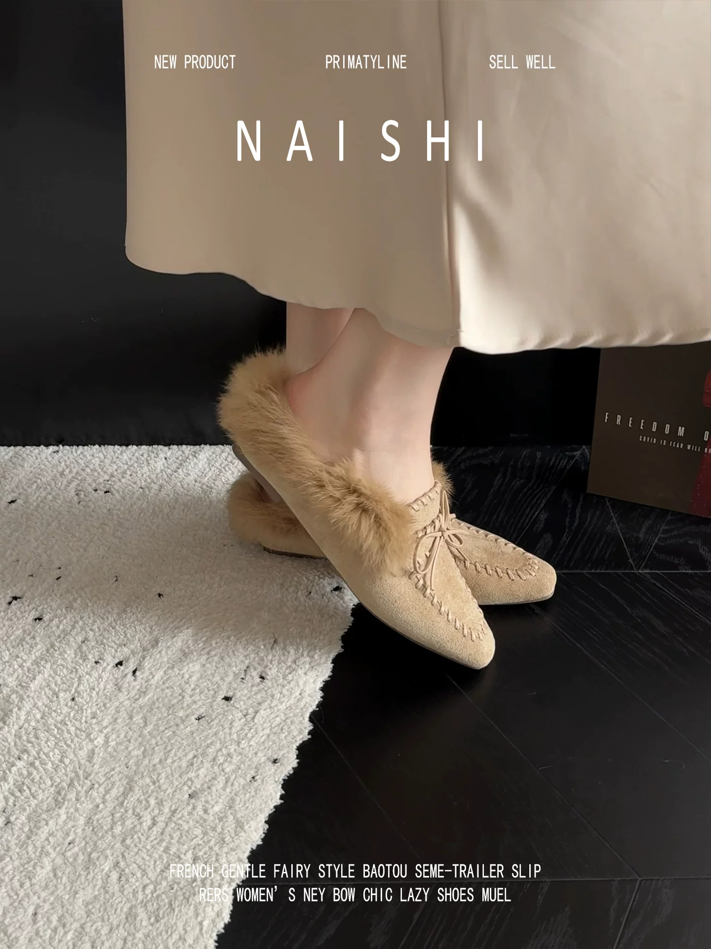 Phiên bản da cừu! Giày lười thắt nơ cổ điển, dép bông cho nữ, kiểu lười, lót lông cừu, kiểu nửa kín mũi.