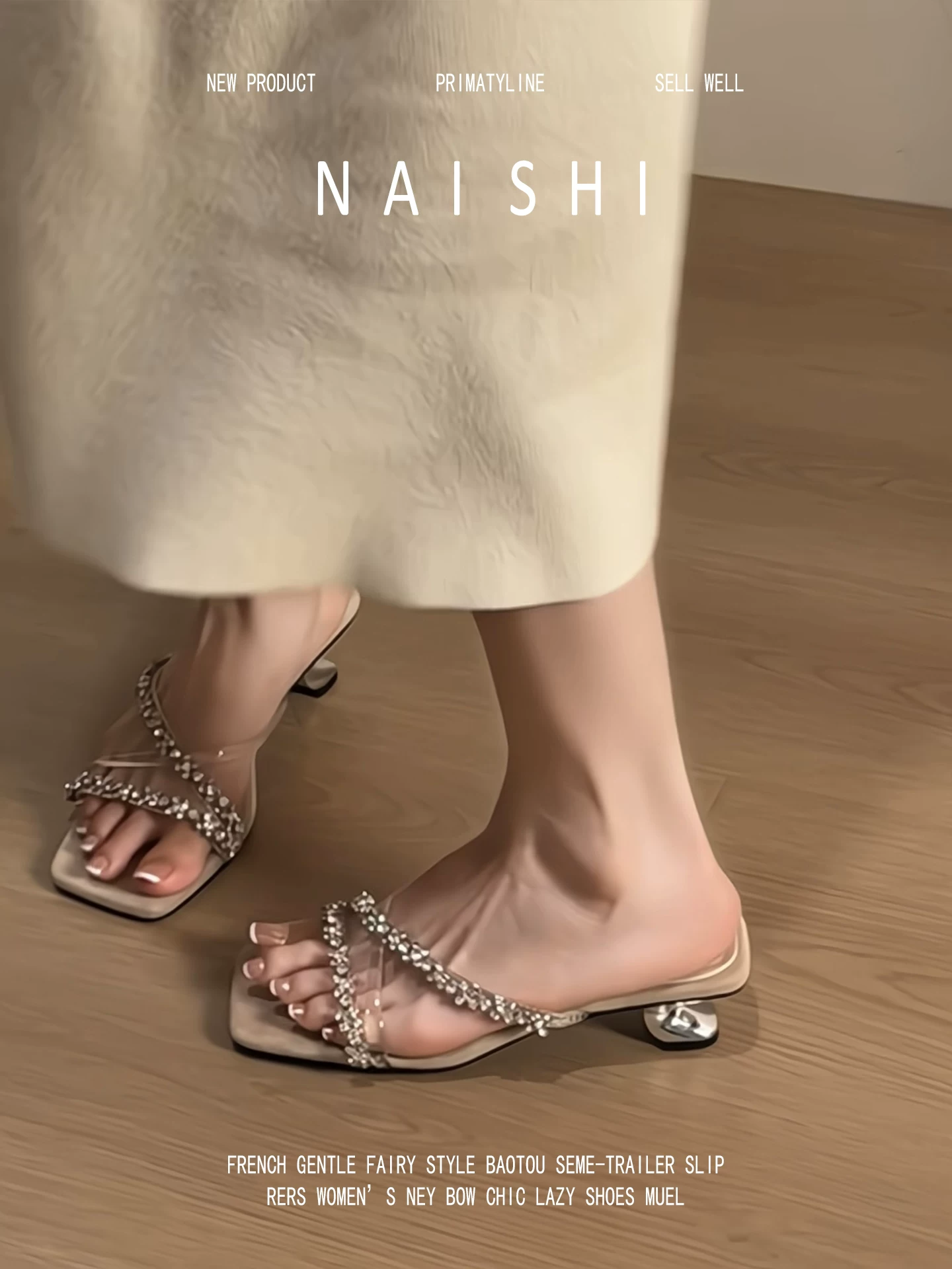 Phiên bản da cừu! Dép quai ngang đính đá kiểu Pháp dành cho nữ, phong cách tiên nữ mùa hè, dép đế xuồng mũi vuông hở mũi thanh lịch.