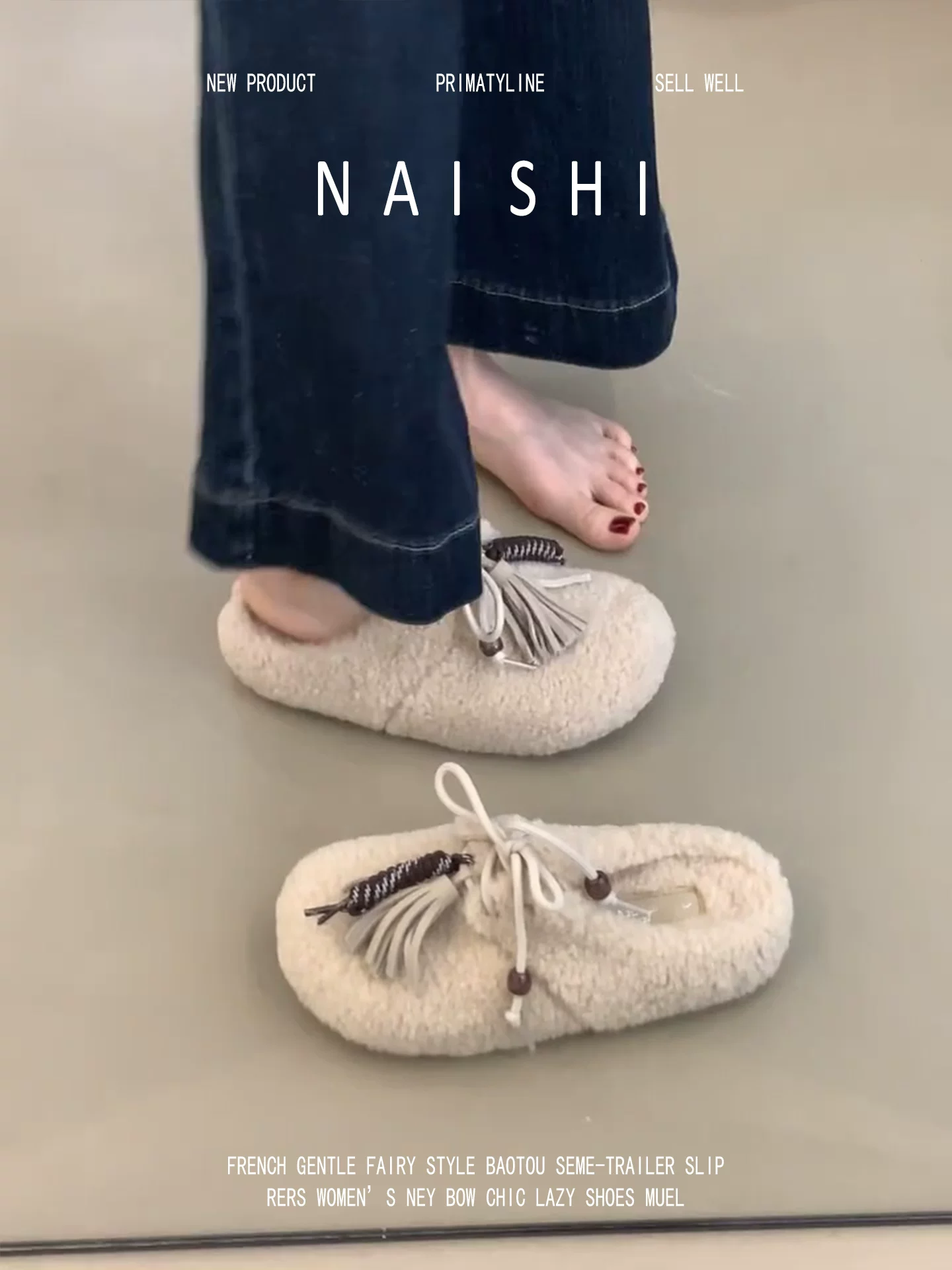 Phiên bản da cừu! Dép bông ấm áp bằng len cừu có đế dày và tua rua, dép kín mũi dành cho nữ, giày lông kiểu Birkenstock mùa đông thoải mái.