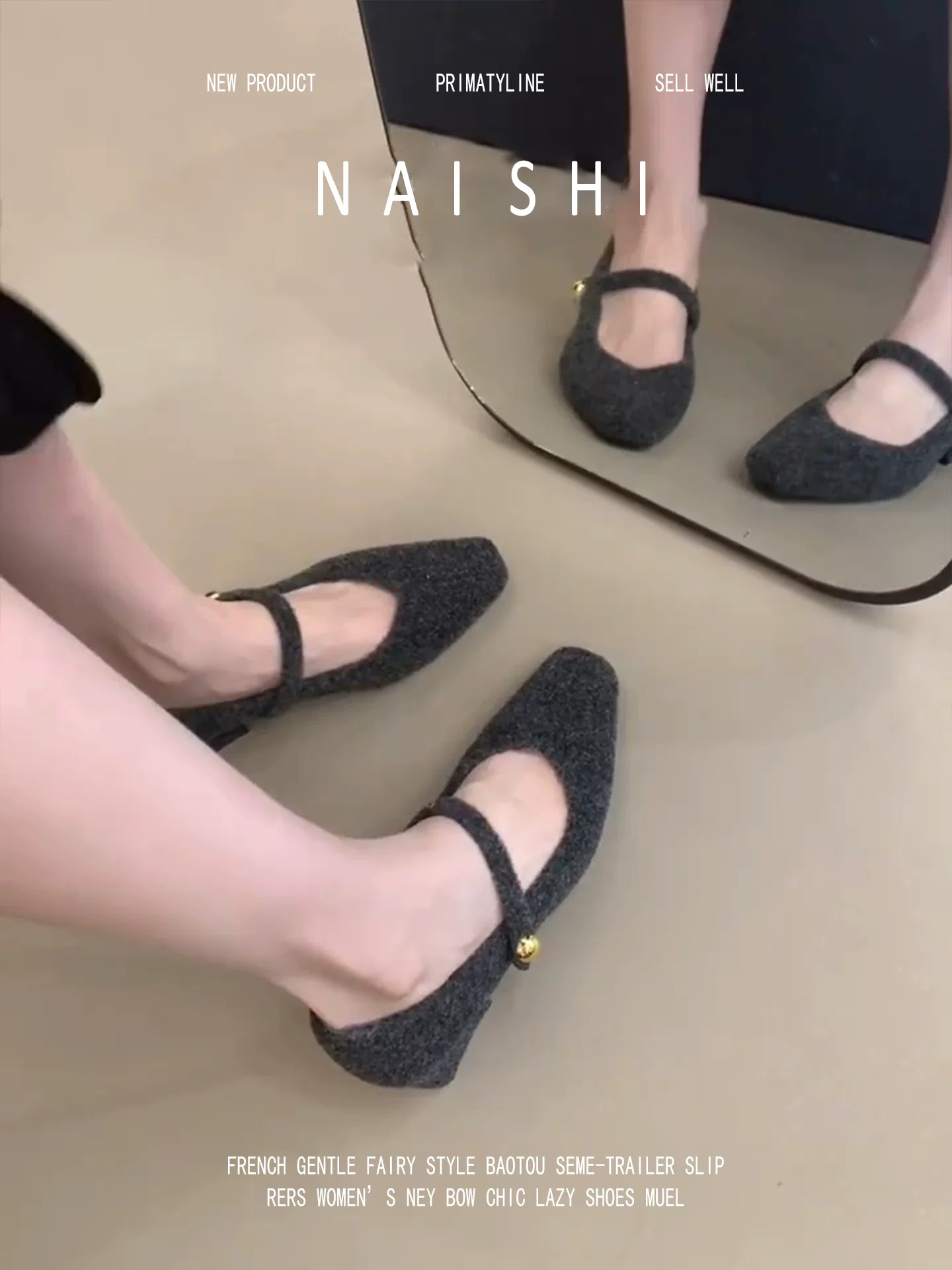 Phiên bản da cừu! Giày Mary Jane mũi vuông bằng vải tuýt màu xám kiểu Chanel dành cho nữ, mang phong cách cao cấp của Pháp, giày đế dày ấm áp và sang trọng.